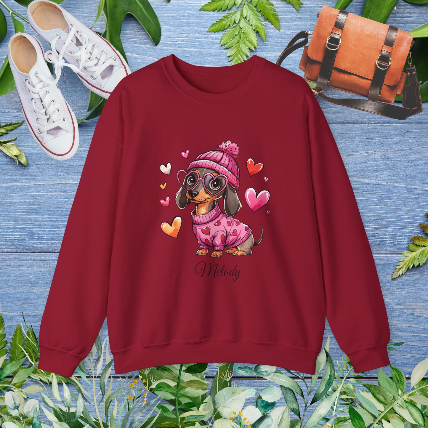 Loving Dachshund Crewneck Sweatshirt, Custom Name Sweatshirt - furevermama