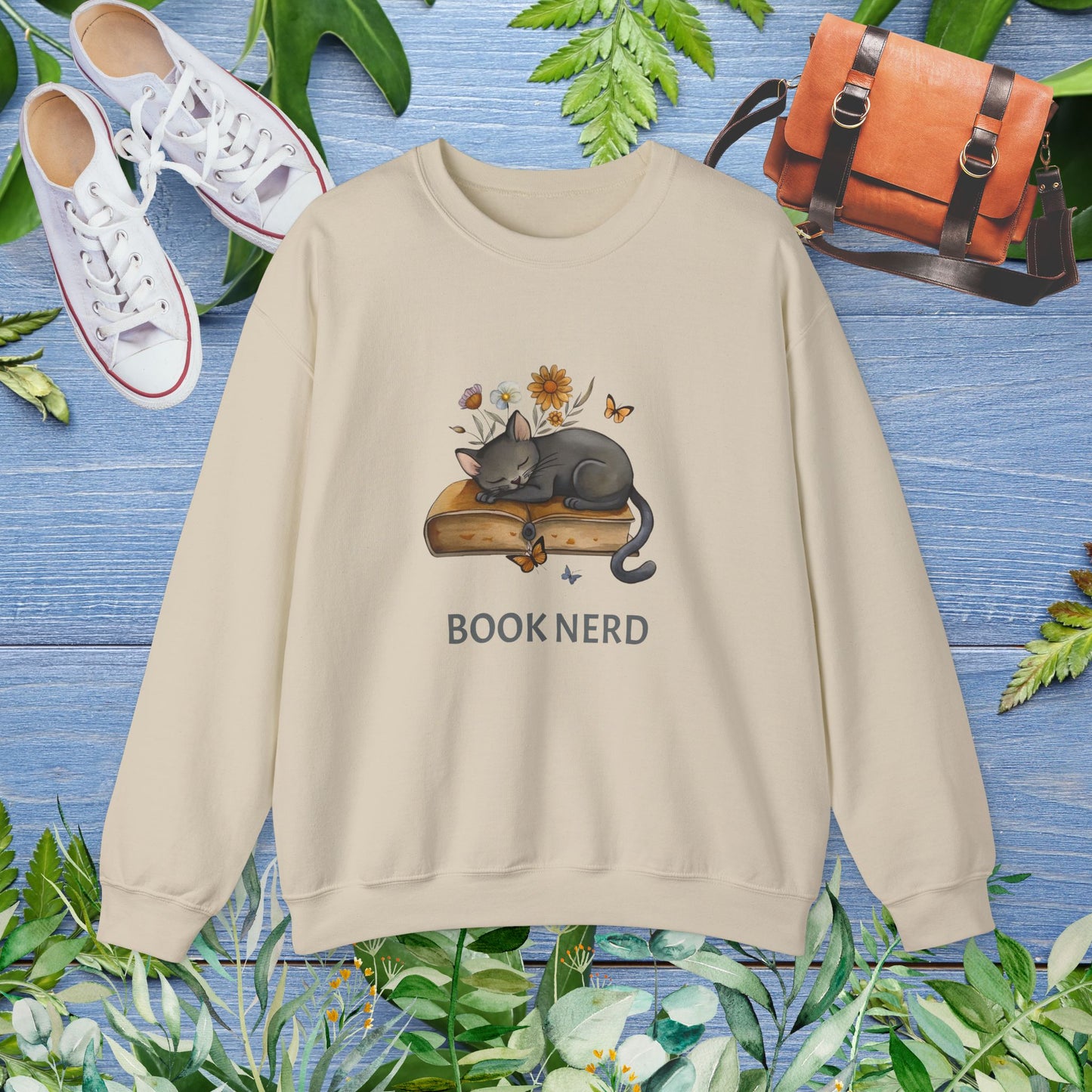 Cat The Book Nerb Crewneck Sweatshirt - furevermama