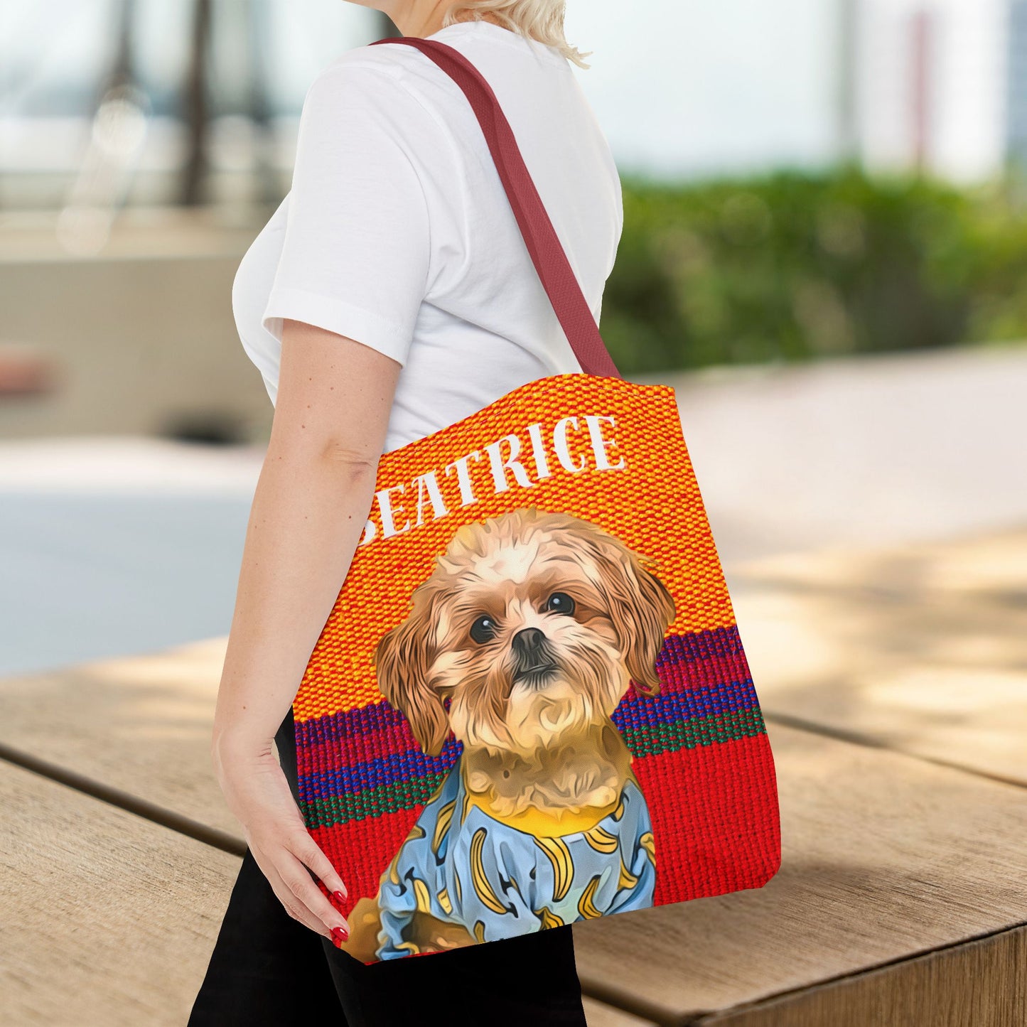 Custom Pet Portrait Tote Bag (Orange Stripes Style) - furevermama