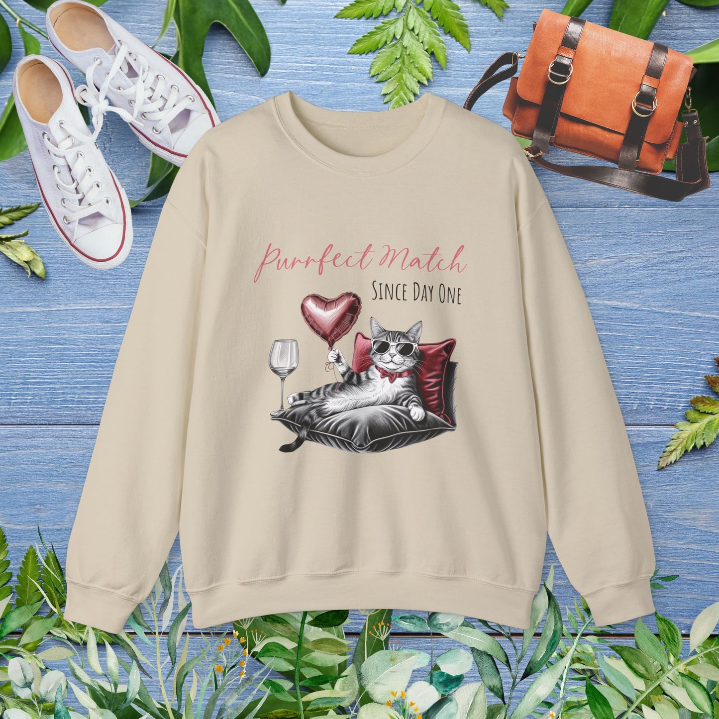 Cat Lover Crewneck Sweatshirt - Purrfect Match Since Day One - furevermama