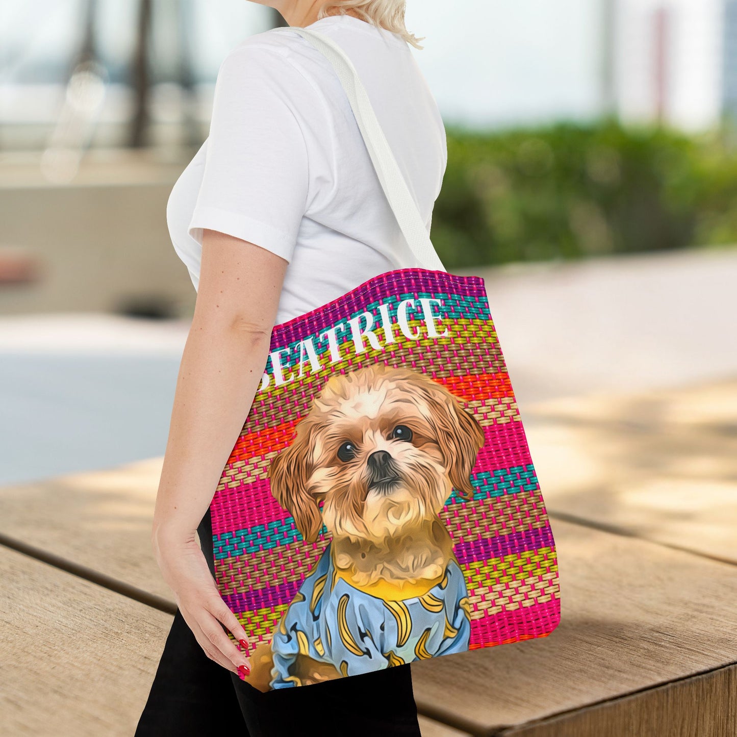 Custom Pet Portrait Tote Bag (Mixed Stripes Style) - furevermama