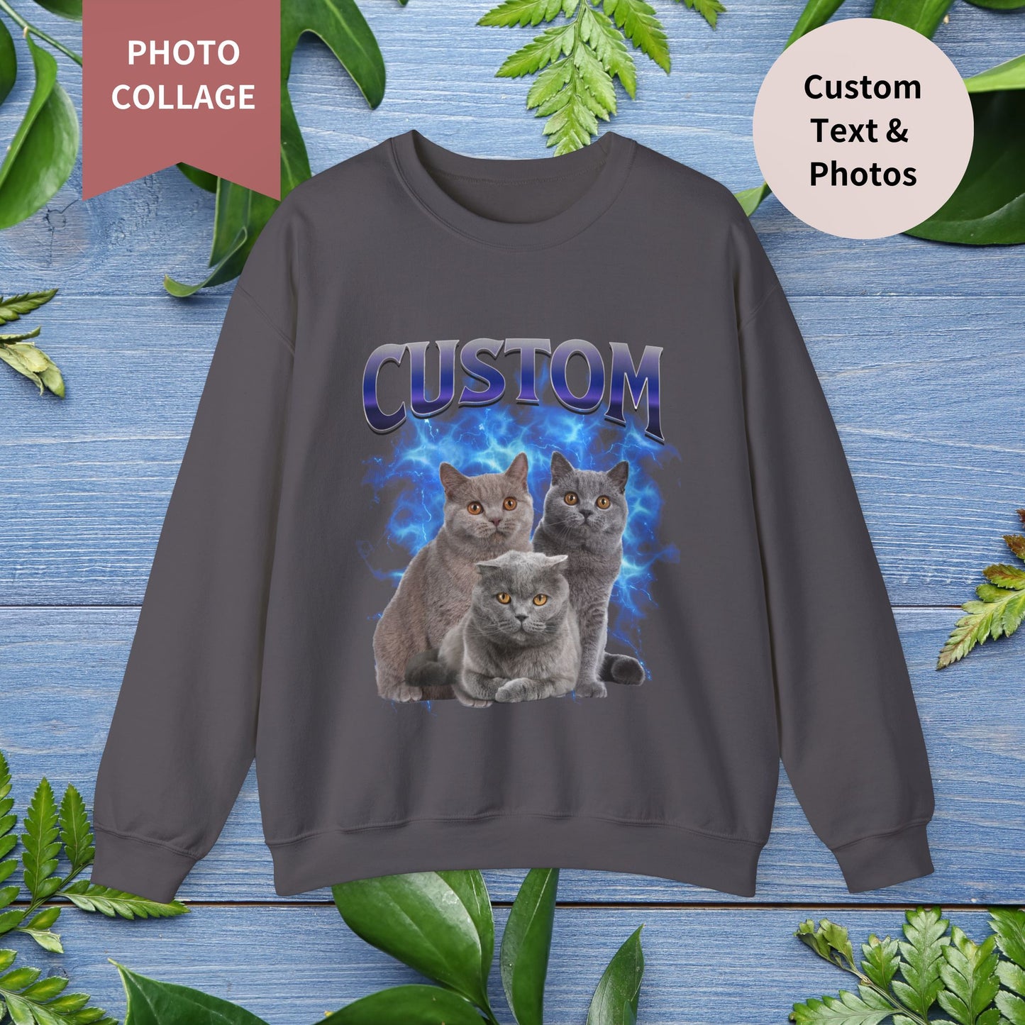 Custom Pet Photo Collage Vintage Unisex Sweatshirt - furevermama
