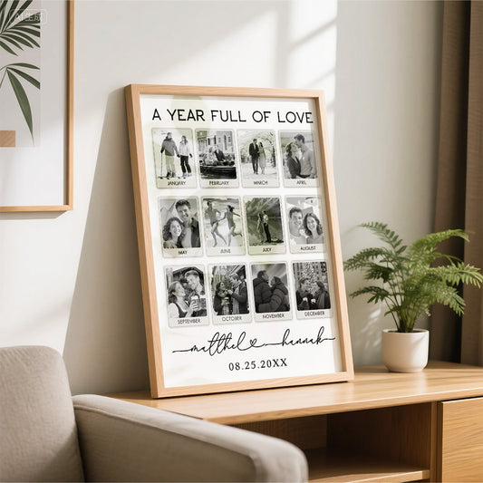 A Year Full Of Love Photo Keepsake - Black & White Style Wooden Frame - furevermama