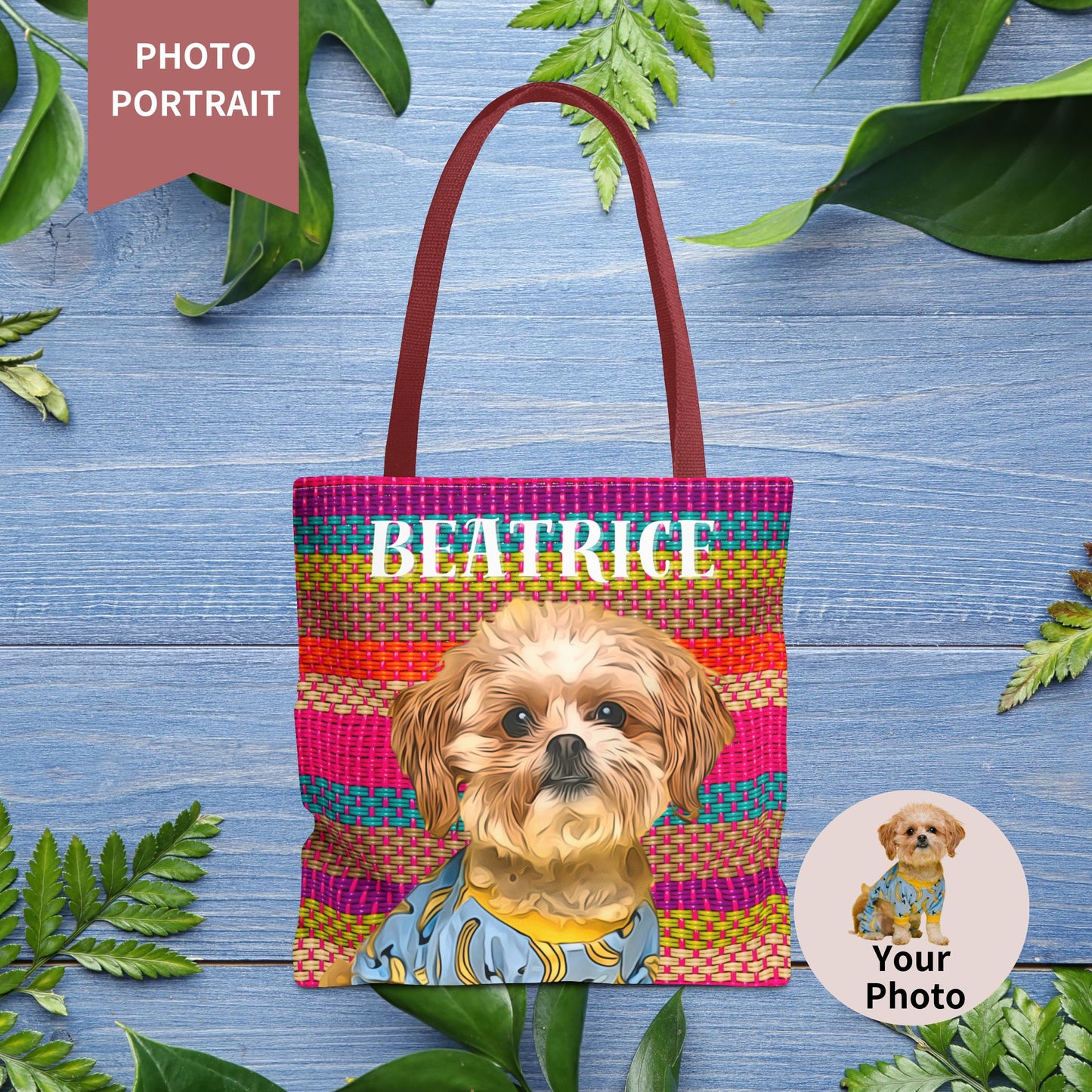 Custom Pet Portrait Tote Bag (Mixed Stripes Style) - furevermama