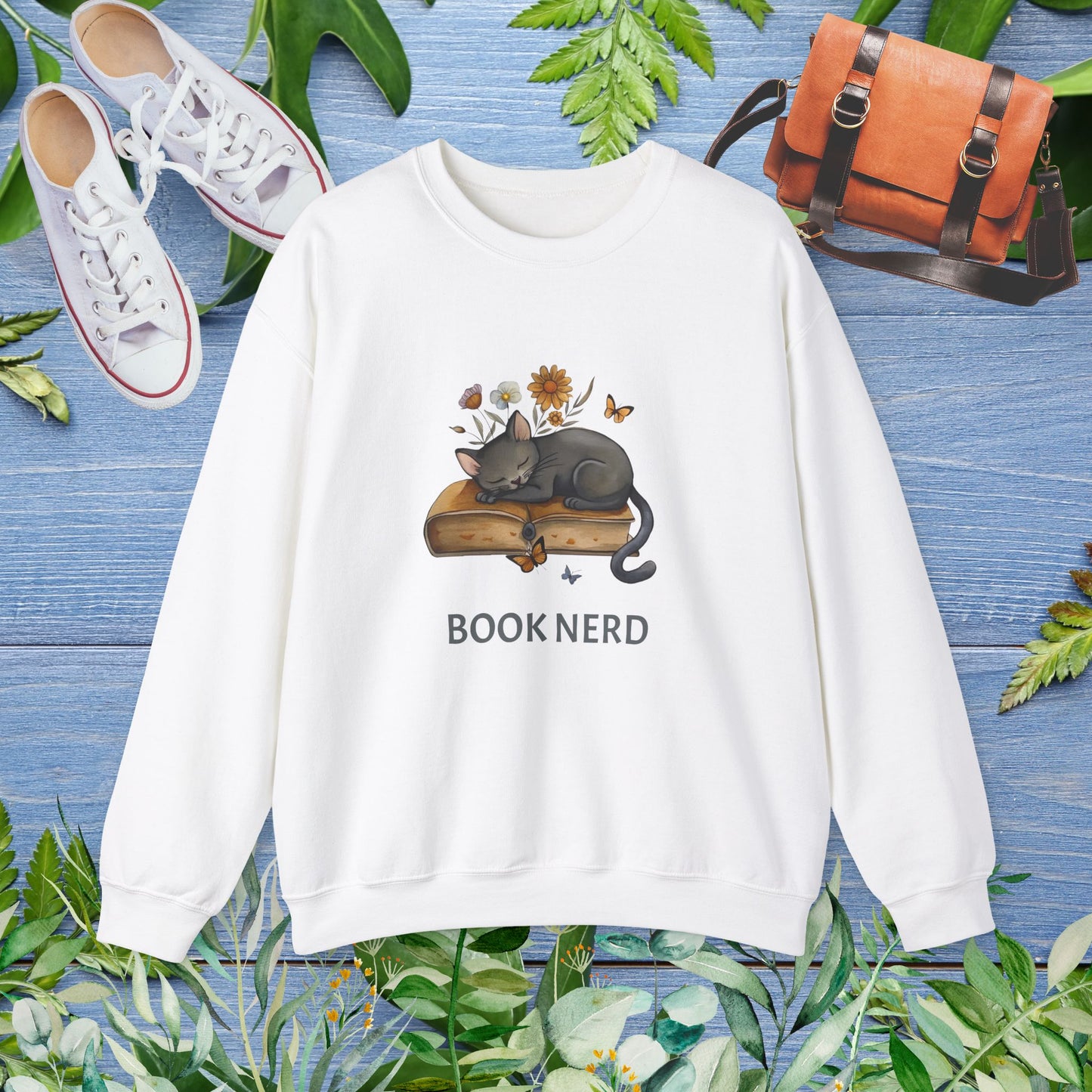 Cat The Book Nerb Crewneck Sweatshirt - furevermama