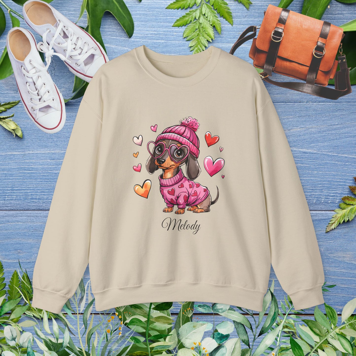 Loving Dachshund Crewneck Sweatshirt, Custom Name Sweatshirt - furevermama