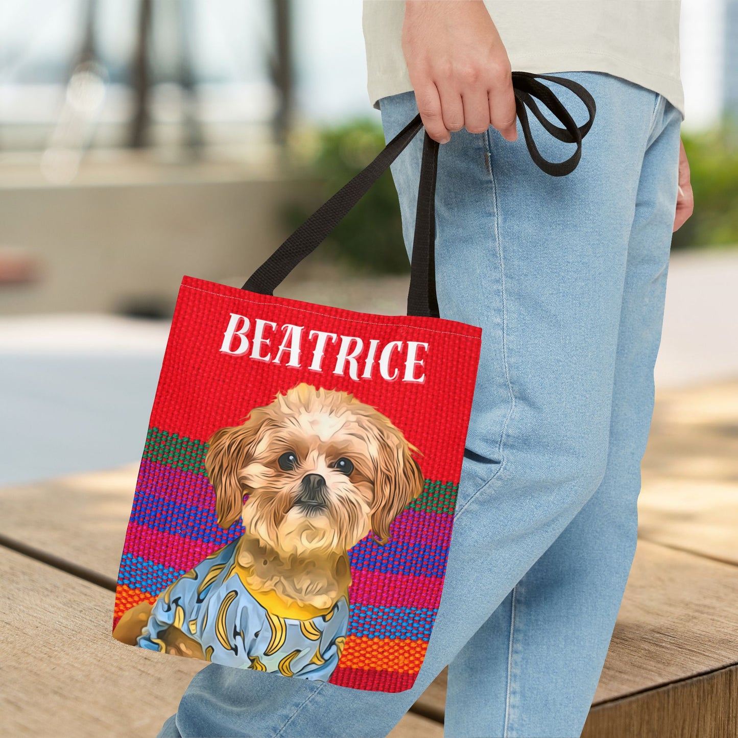 Custom Pet Portrait Tote Bag (Red Stripes Style) - furevermama