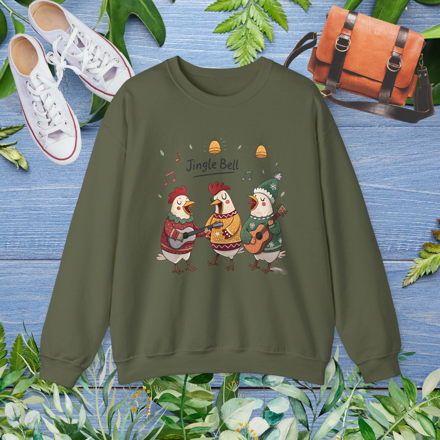 Funny Hens Singing Jingle Bell Crewneck Sweatshirt - furevermama