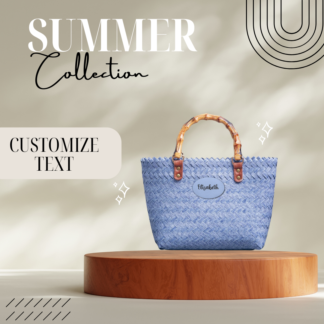 Custom Woven Basket Bag - Lavender Bag For Summer - Custom Name, Text or initial