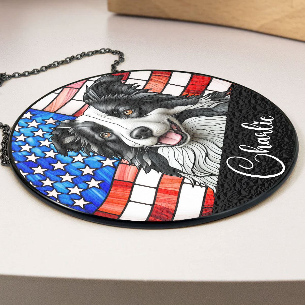 Personalized Window Hanging Suncatcher - From Your Pet's Photo To Portrait With USA Background - furevermama