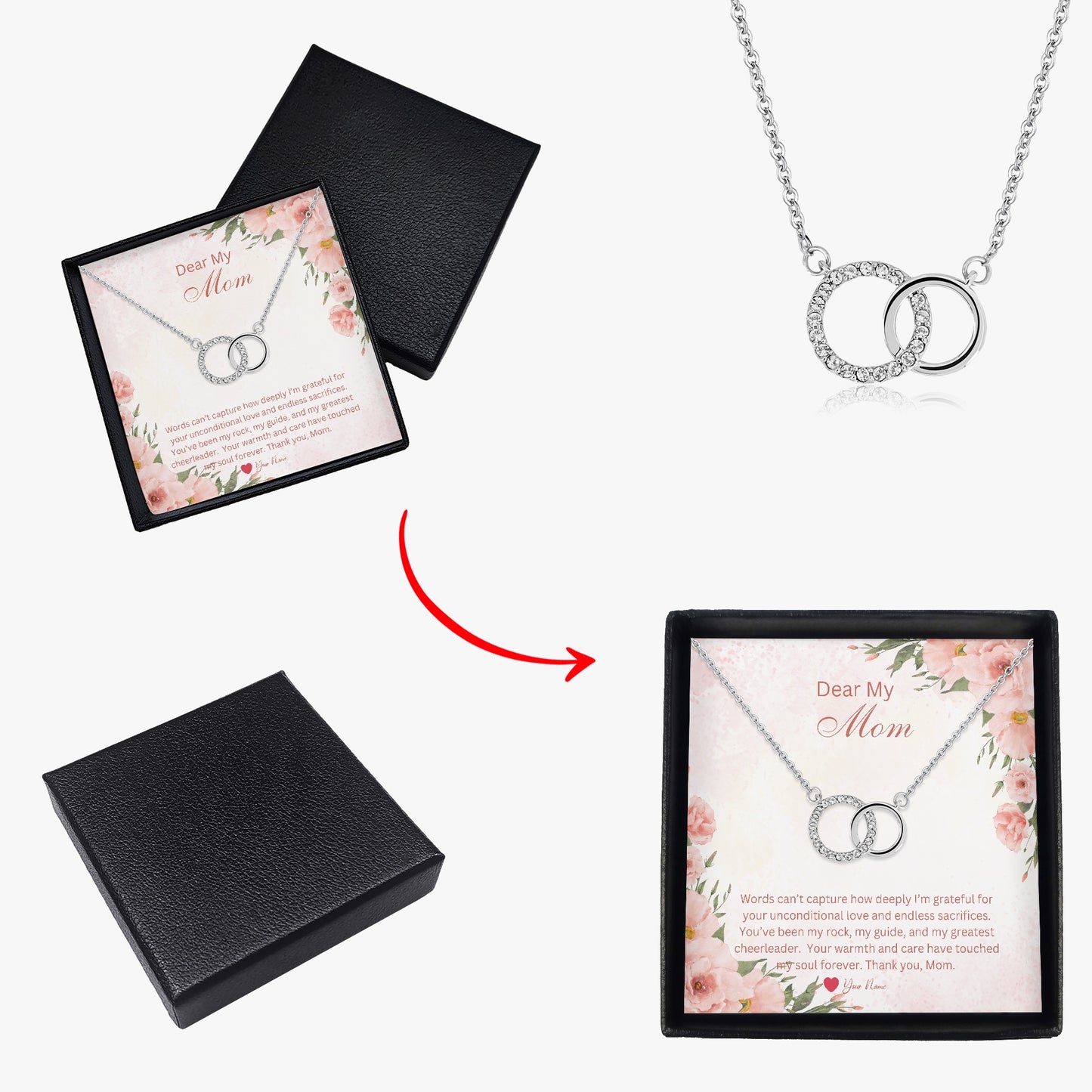 Interlocking Necklace For Mom - Custom Name On Message Card - furevermama