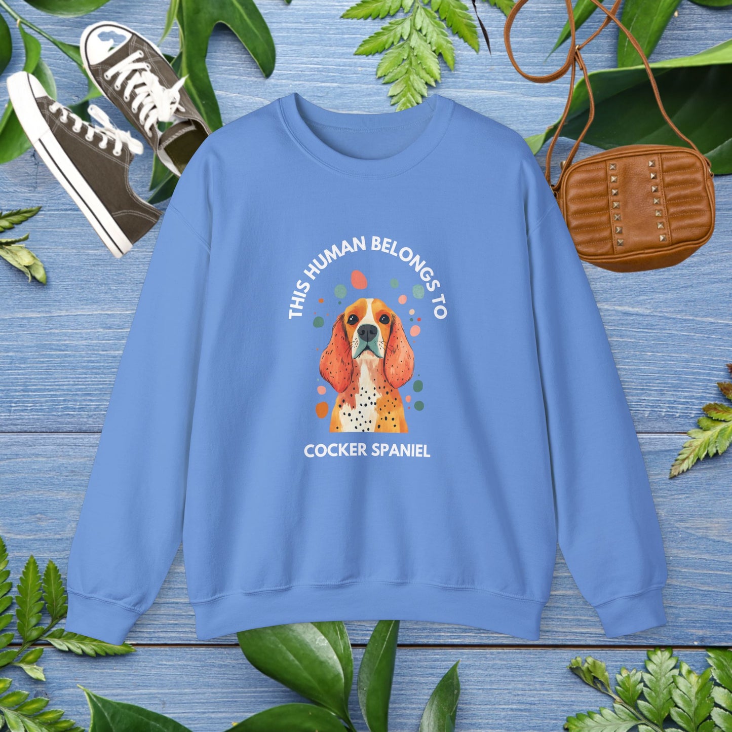 This Human Belongs To Cocker Spaniel Crewneck Sweatshirt - furevermama