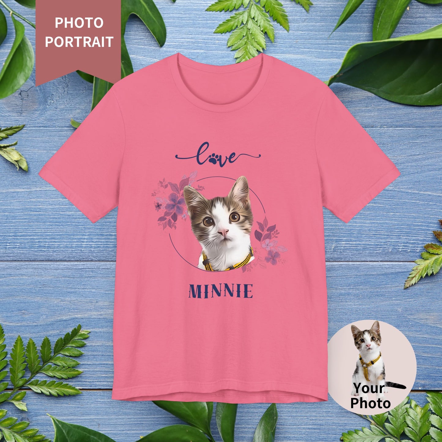 Custom Pet Portrait, Flower Circle Frame T-Shirt - furevermama