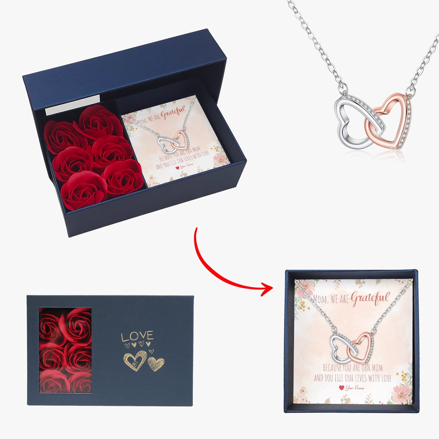Connected Hearts Necklace With Mother's Gift Card - furevermama