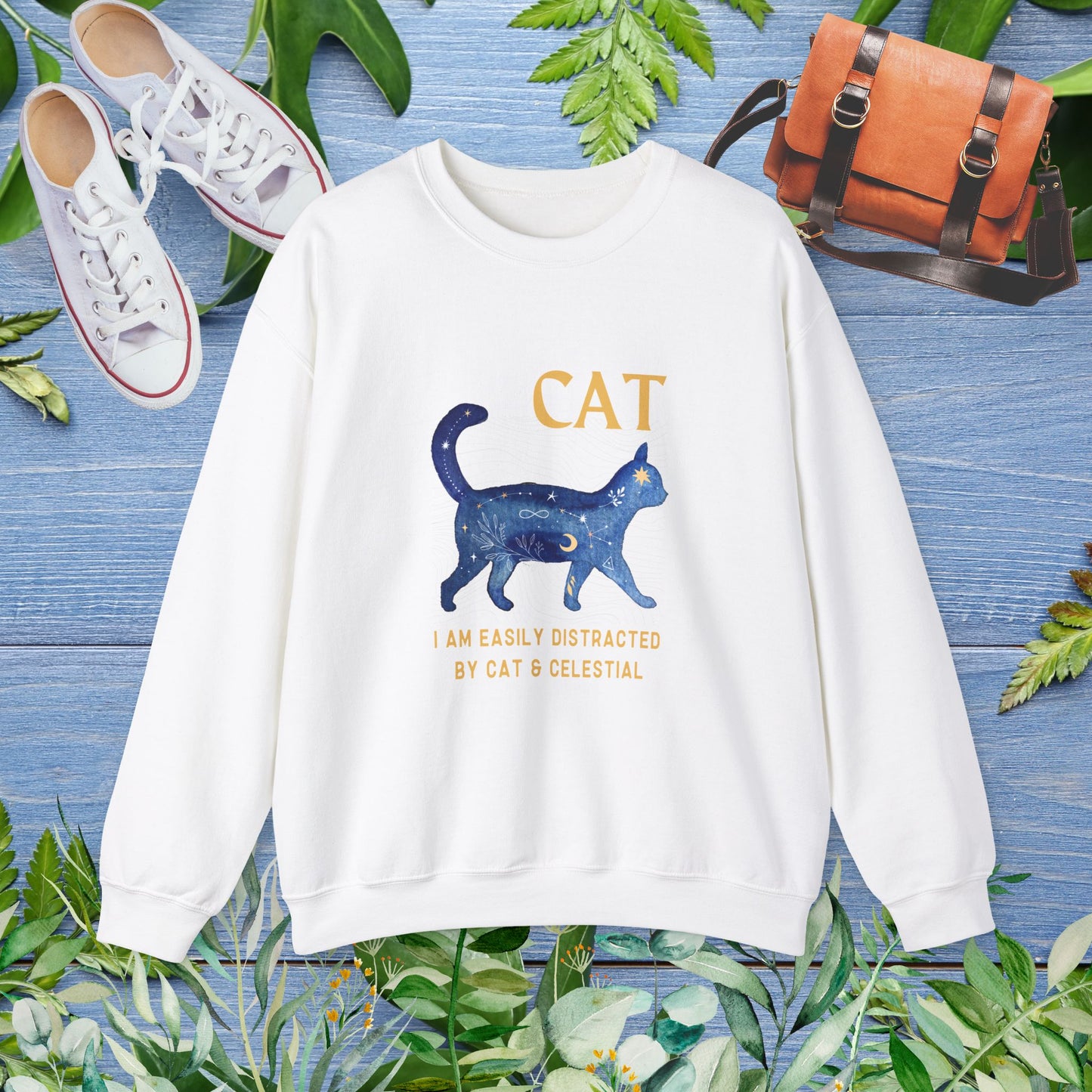 Cat and Celestial Crewneck Sweatshirt - furevermama