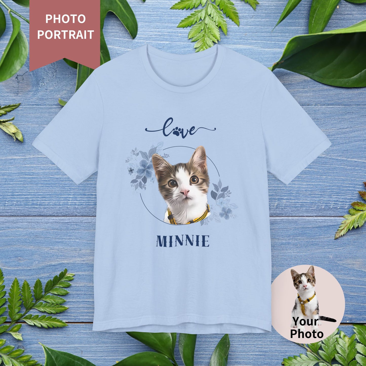 Custom Pet Portrait, Flower Circle Frame T-Shirt - furevermama