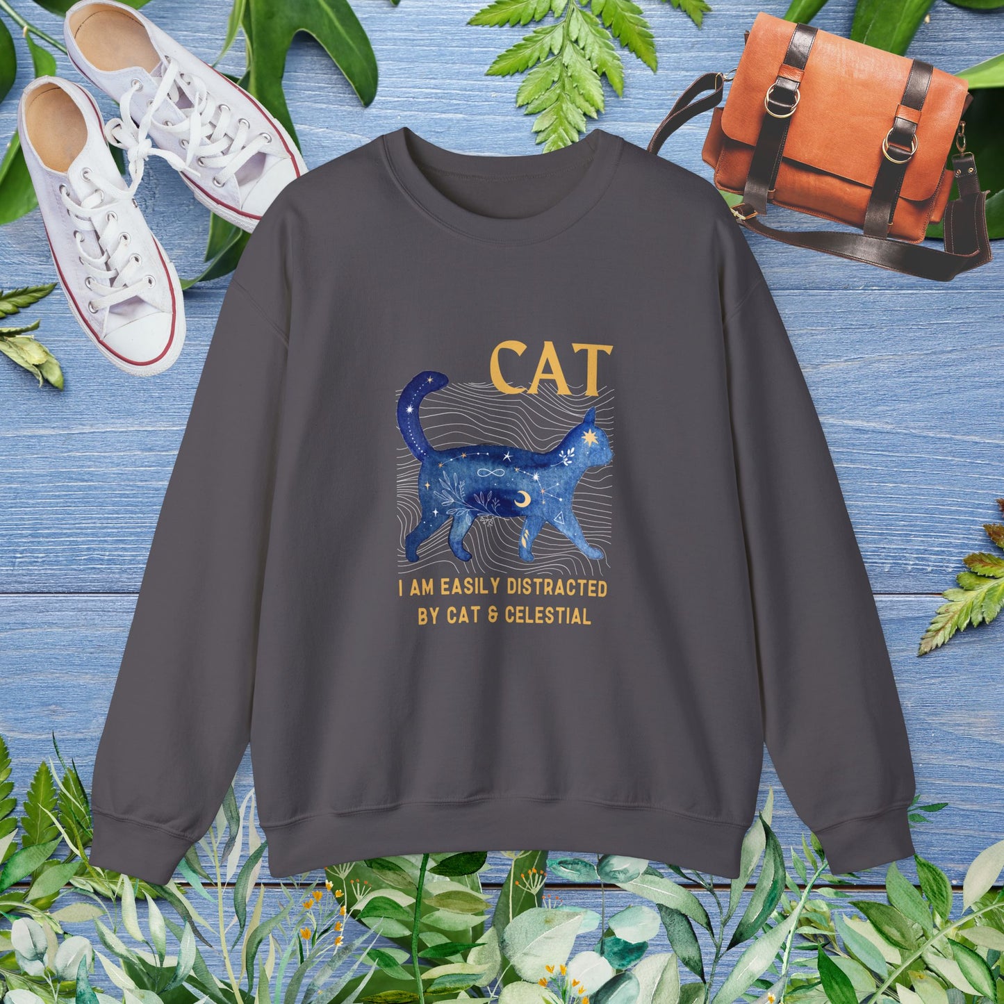 Cat and Celestial Crewneck Sweatshirt - furevermama