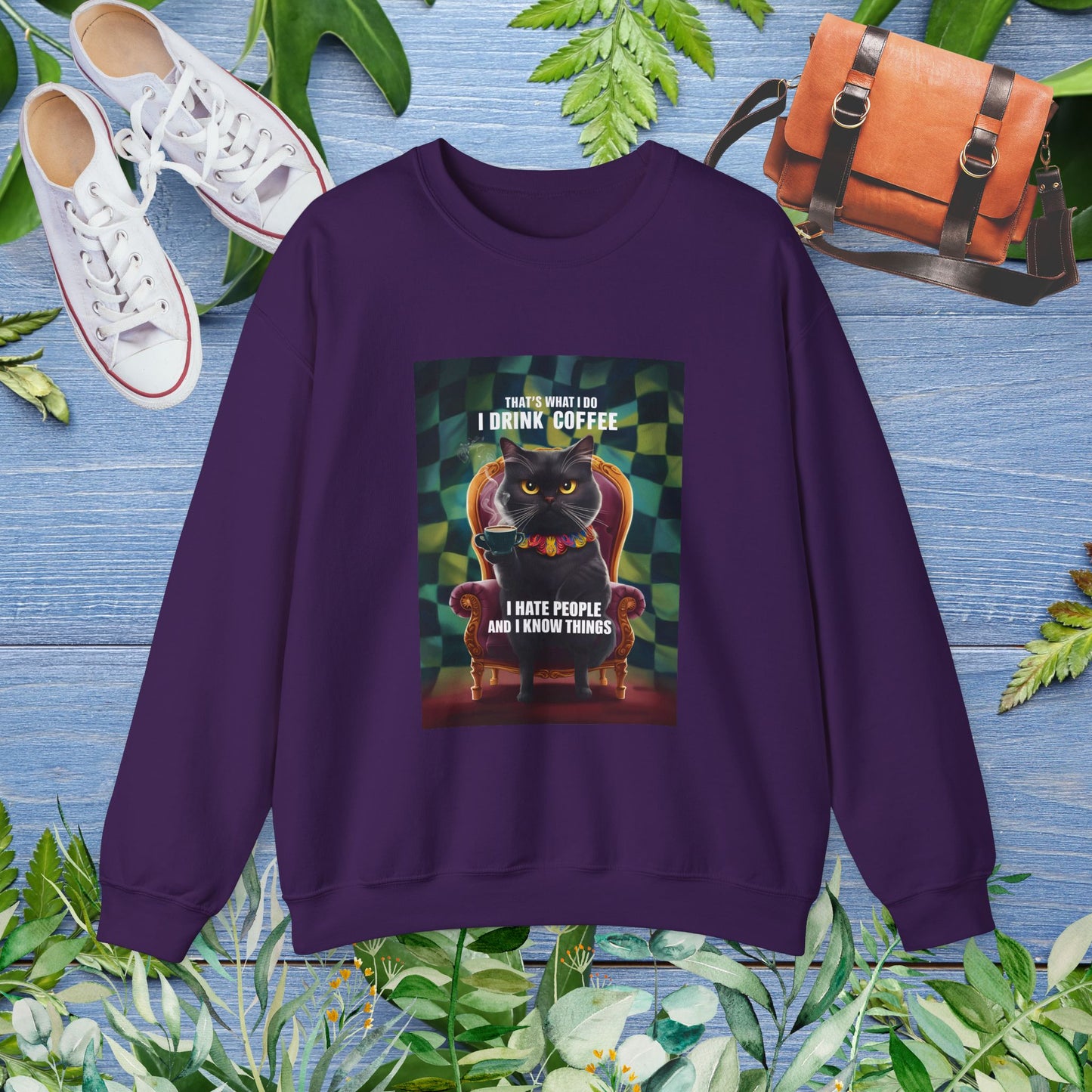 Cat Coffee Unisex Sweatshirt - I Hate People and I Know Things - furevermama
