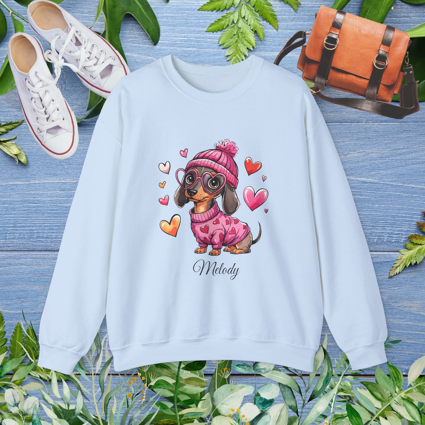 Loving Dachshund Crewneck Sweatshirt, Custom Name Sweatshirt - furevermama