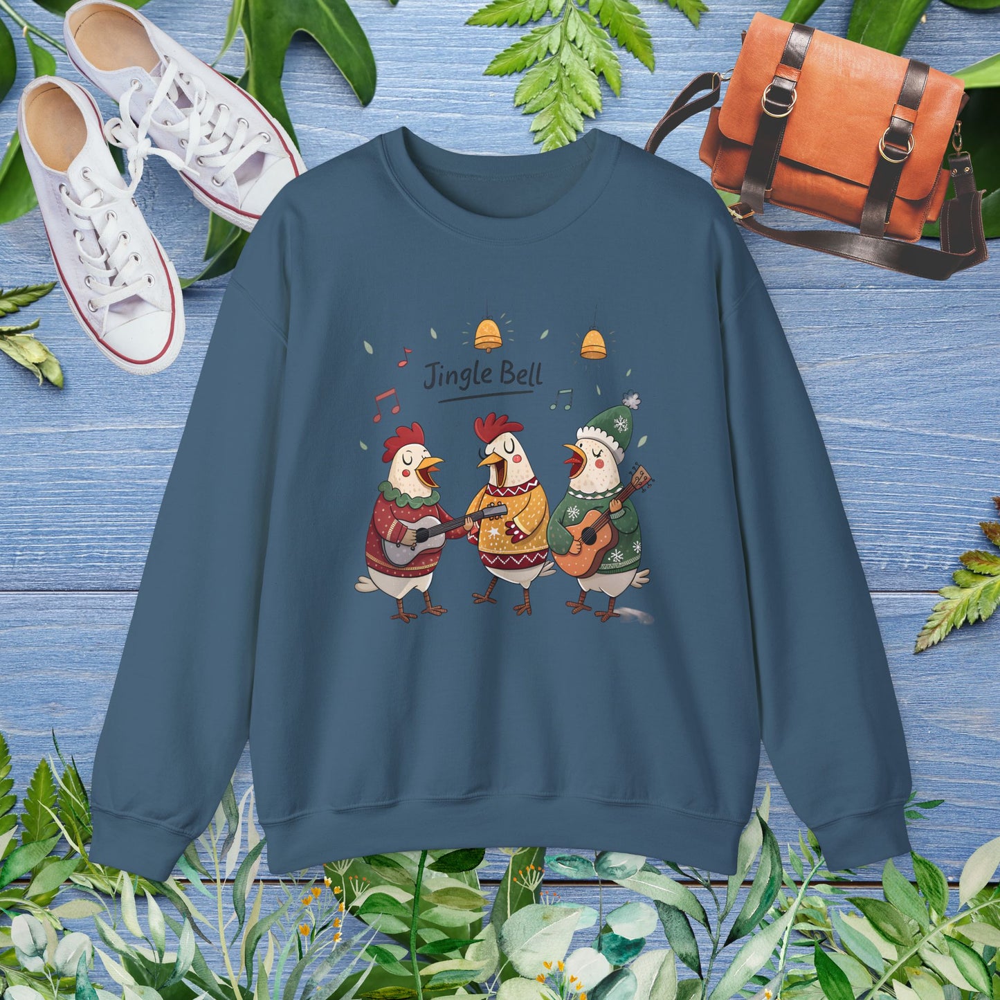 Funny Hens Singing Jingle Bell Crewneck Sweatshirt - furevermama