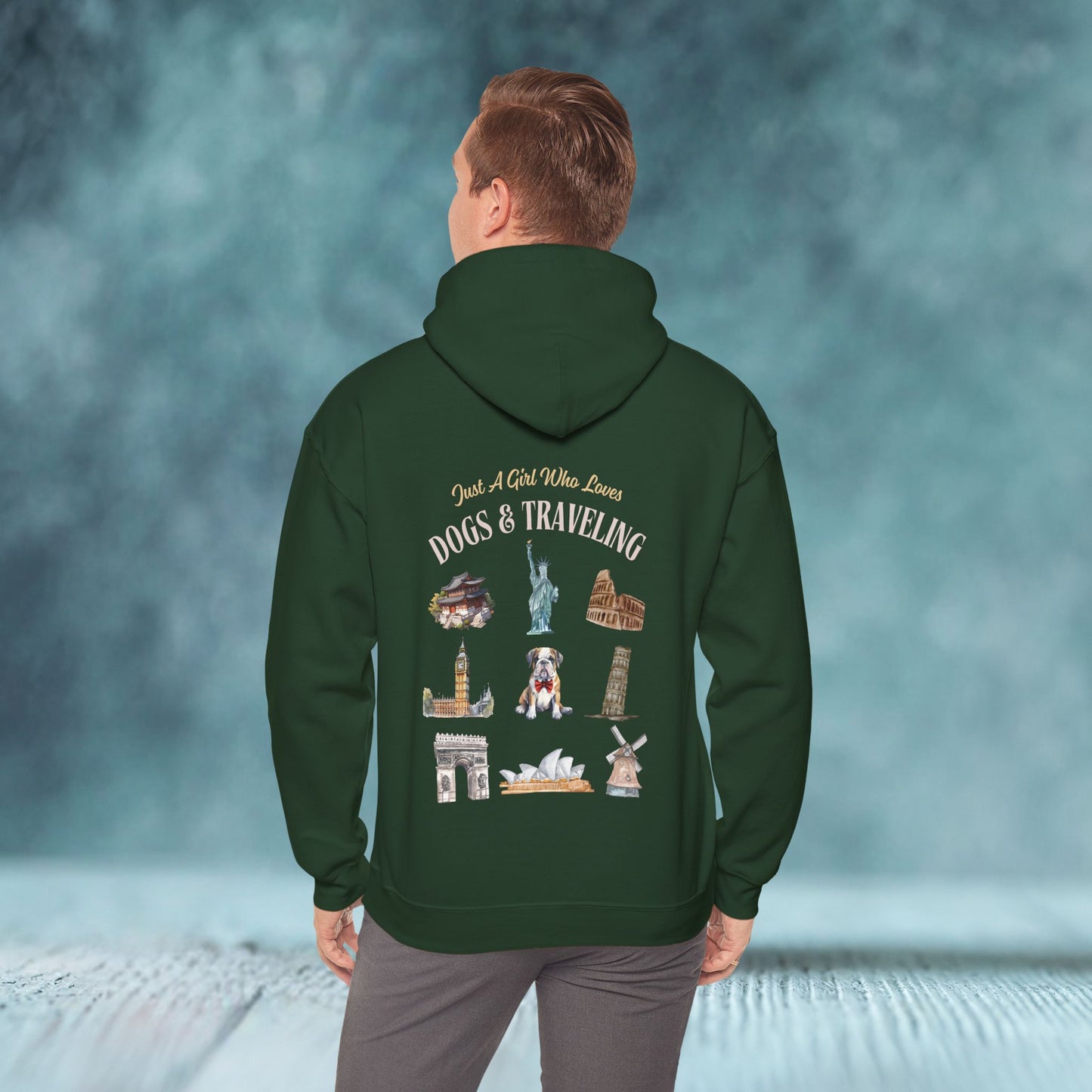 (Custom) Just A Girl Who Loves Dogs and Traveling Unisex Hoodie - Custom Text, Front or Back Print, Dogs or Cats - furevermama