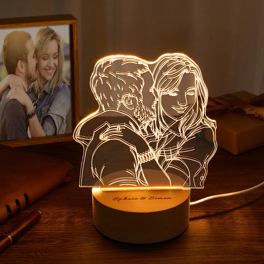 Custom Line Drawing Image LED Night Lights With Wood Base - furevermama