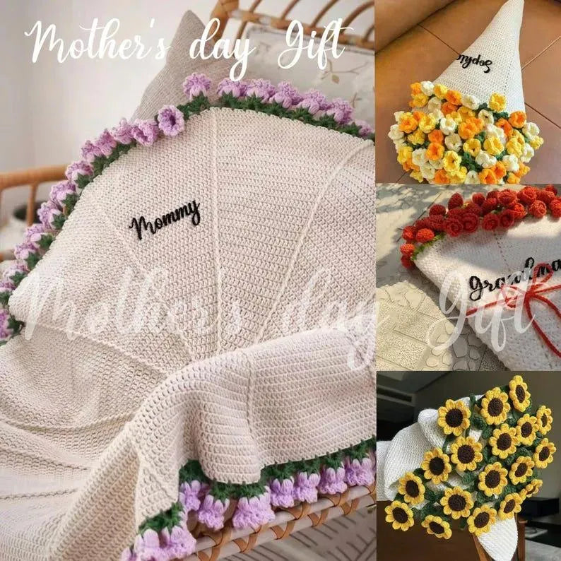 Personalised Hand-Knitted Rose Blanket