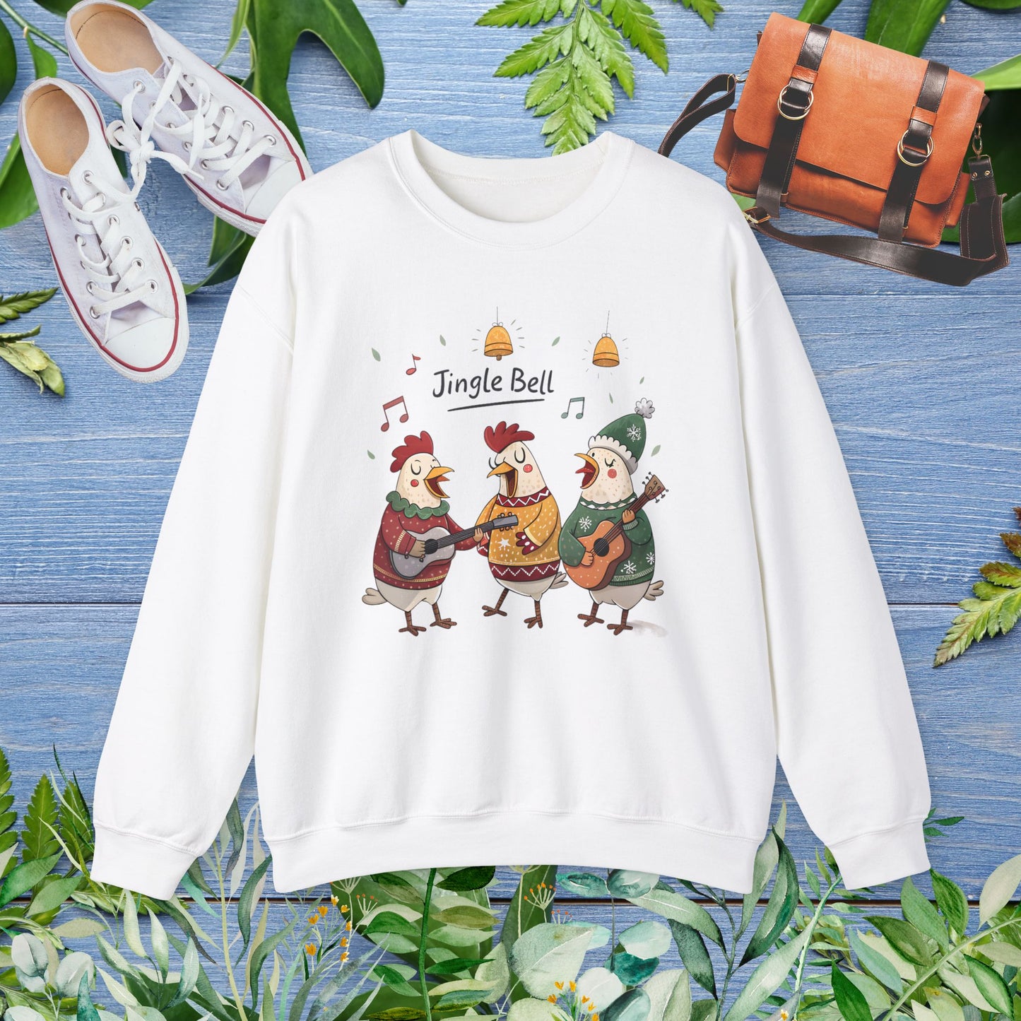 Funny Hens Singing Jingle Bell Crewneck Sweatshirt - furevermama