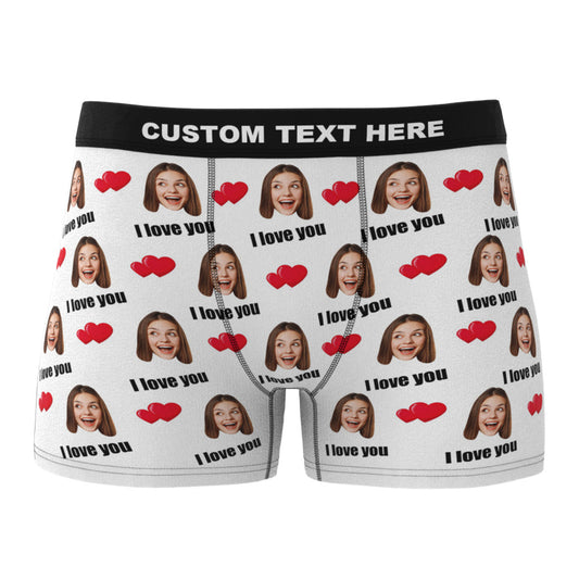 Custom I Love You Men's Boxer Shorts Personalized Underwear with Face - furevermama