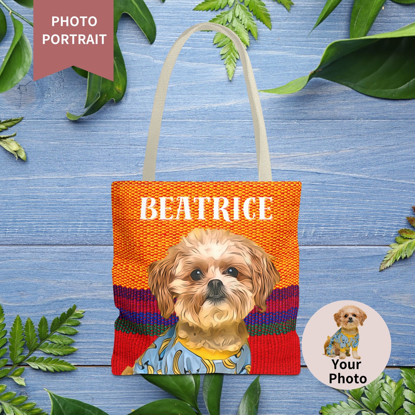 Custom Pet Portrait Tote Bag (Orange Stripes Style) - furevermama