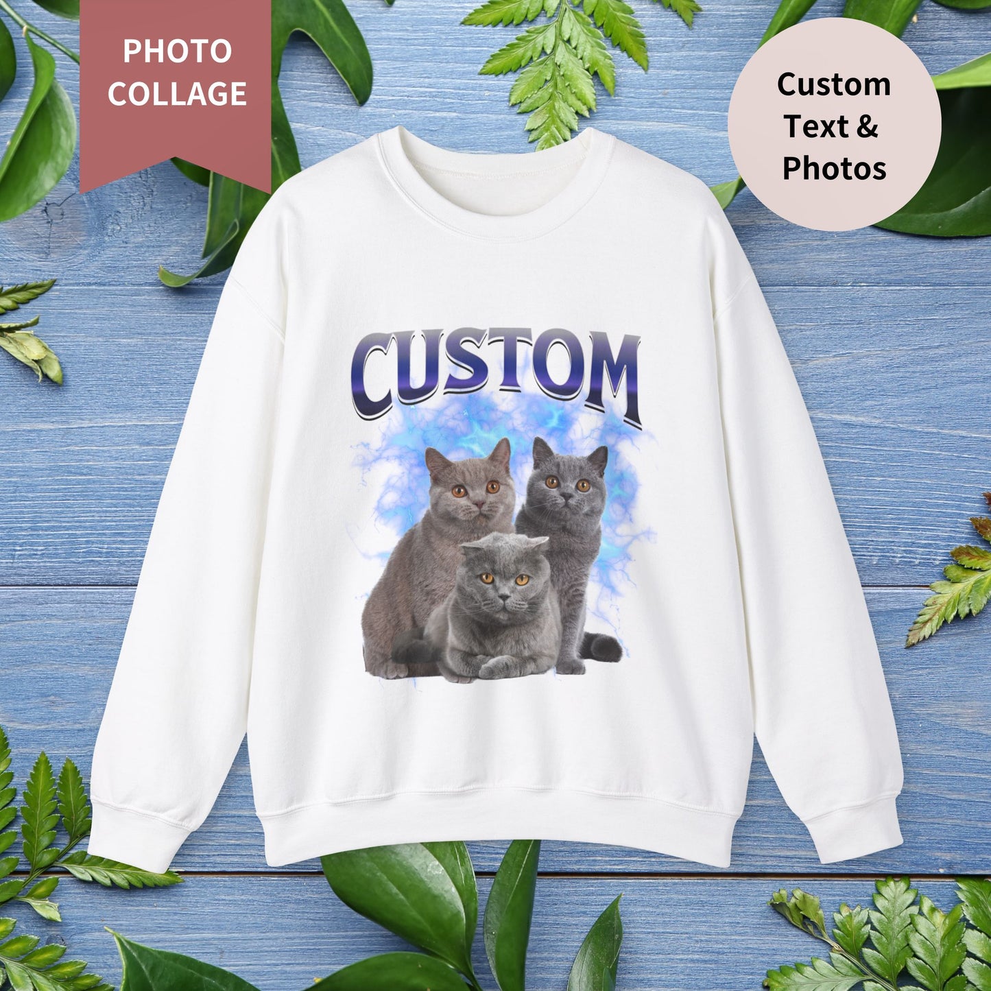 Custom Pet Photo Collage Vintage Unisex Sweatshirt - furevermama