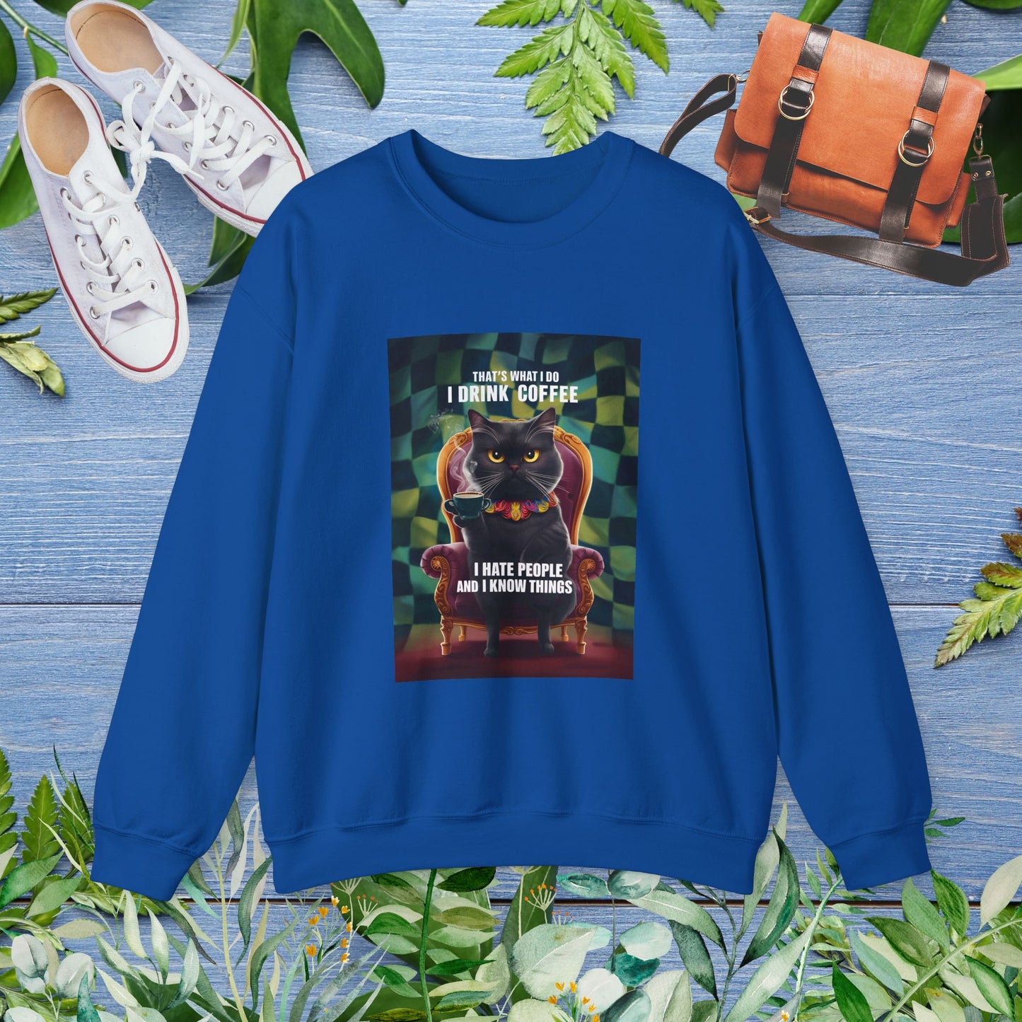 Cat Coffee Unisex Sweatshirt - I Hate People and I Know Things - furevermama