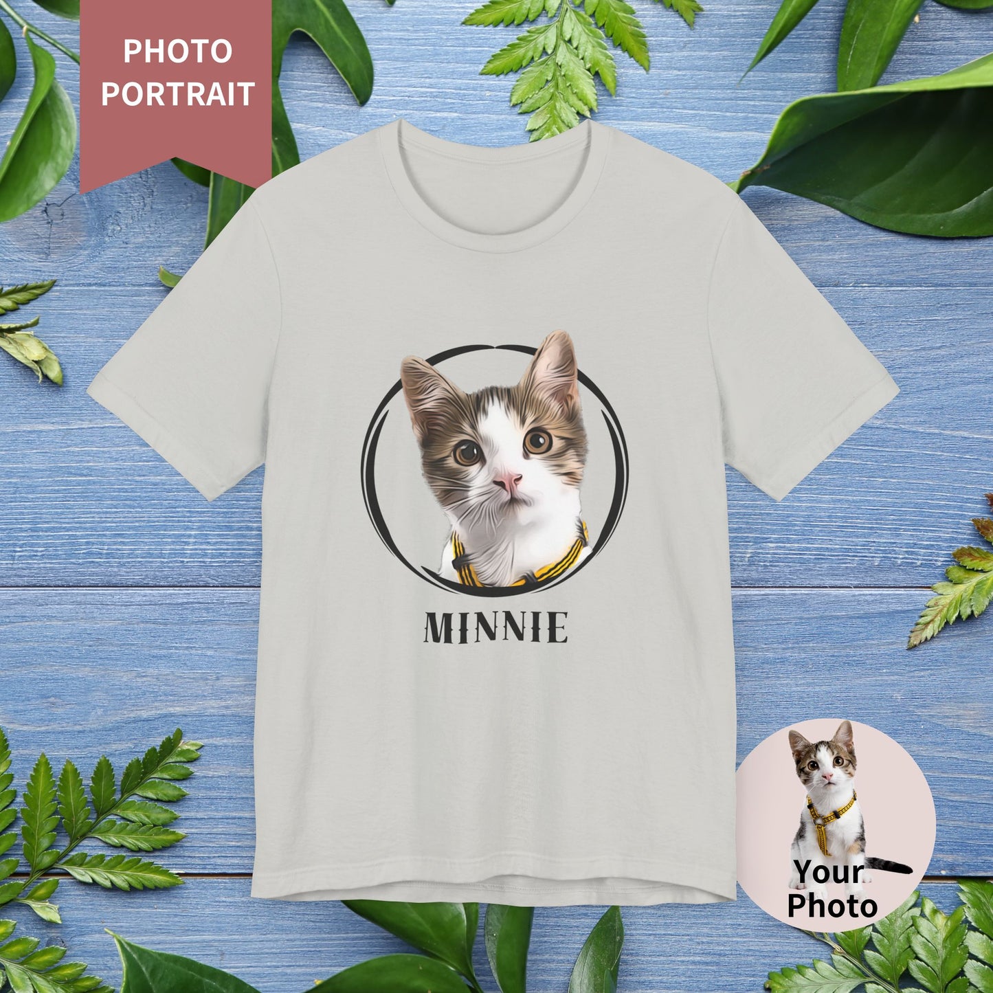 Custom Pet Portrait, Circle Frame Unisex T-Shirt - furevermama