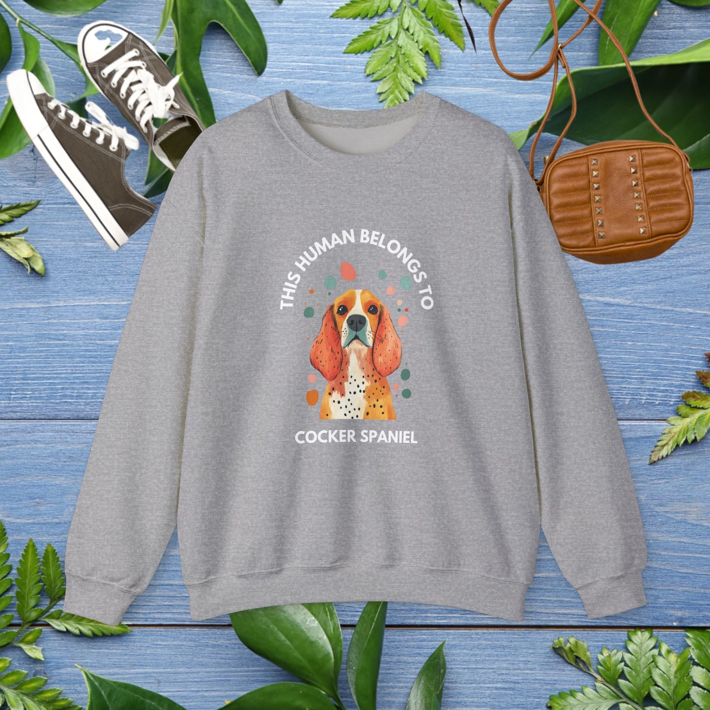 This Human Belongs To Cocker Spaniel Crewneck Sweatshirt - furevermama