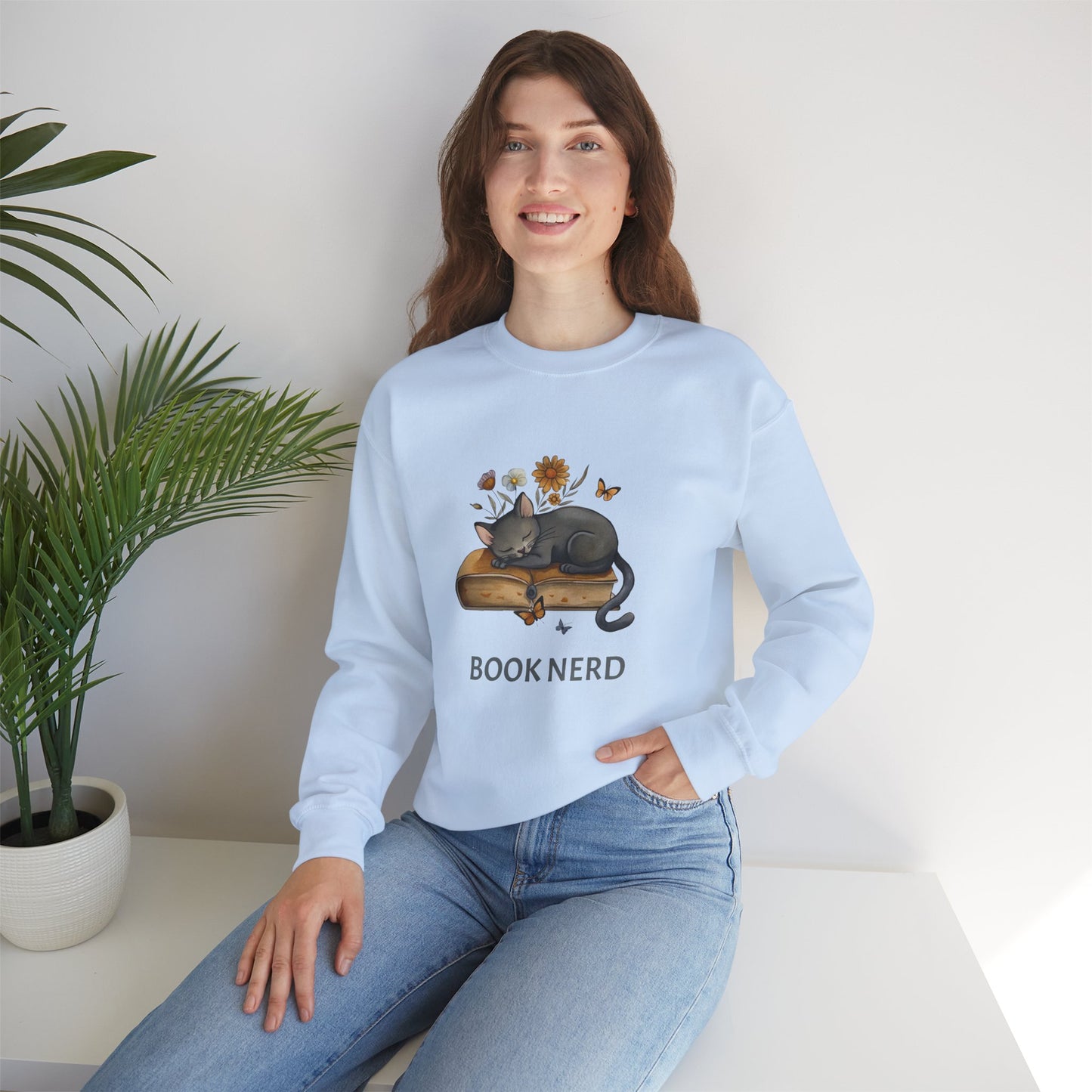 Cat The Book Nerb Crewneck Sweatshirt - furevermama