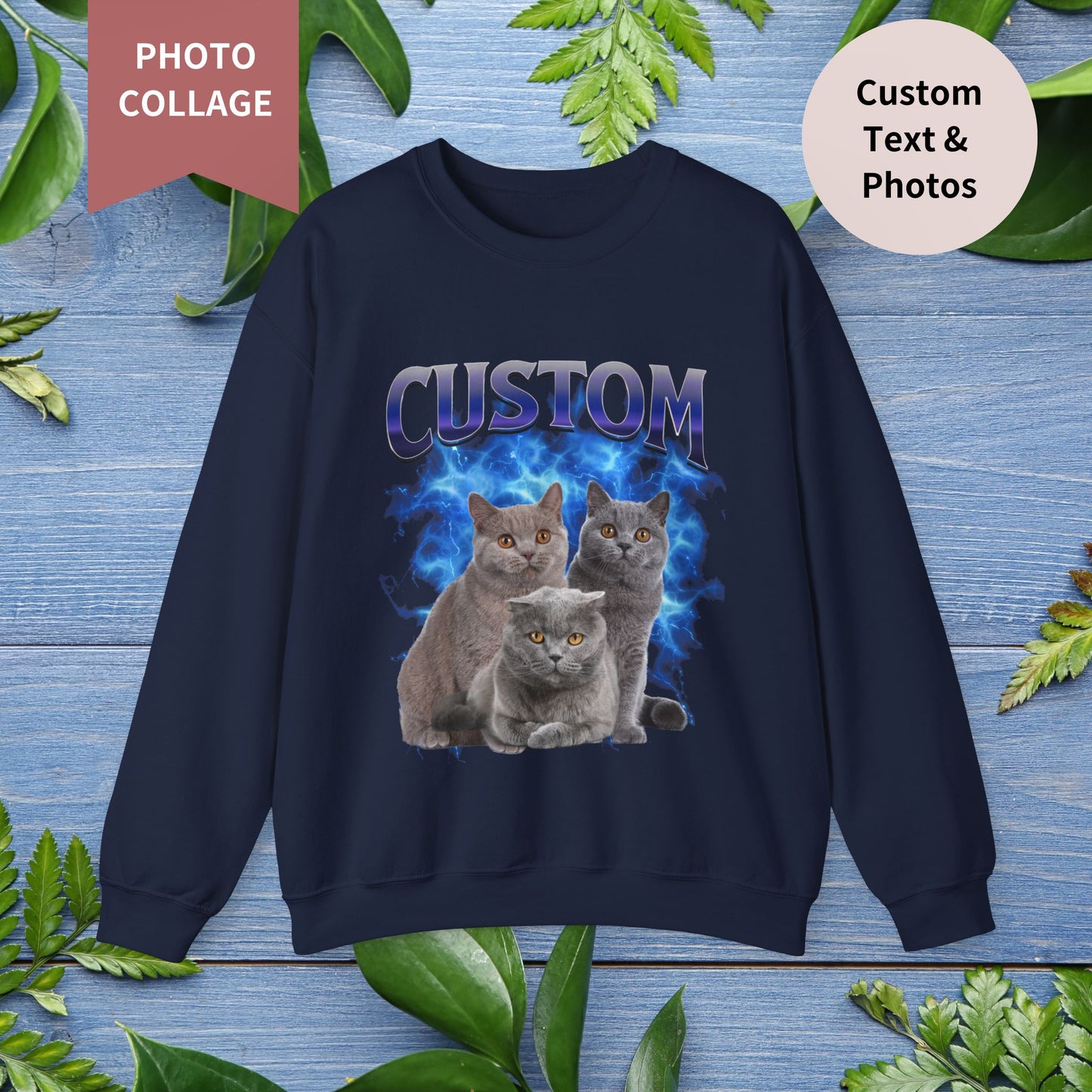 Custom Pet Photo Collage Vintage Unisex Sweatshirt - furevermama