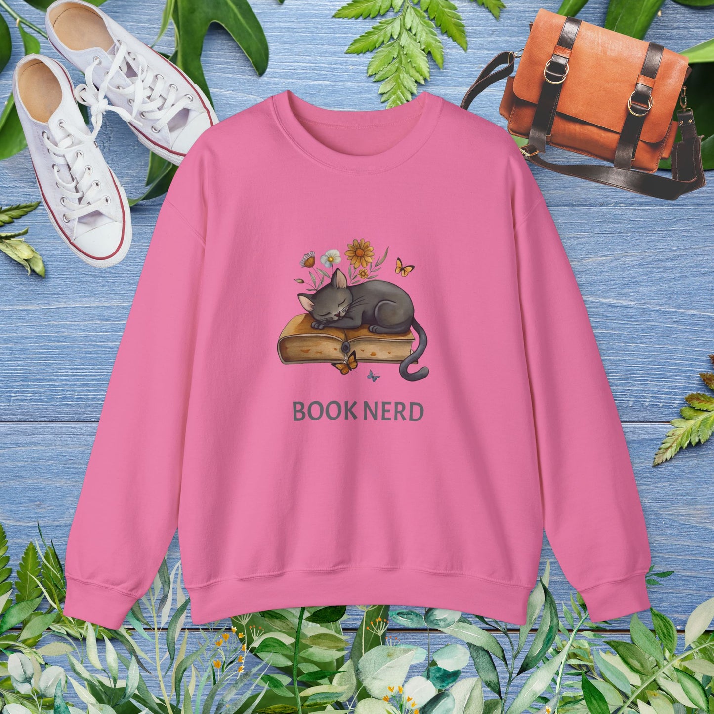 Cat The Book Nerb Crewneck Sweatshirt - furevermama