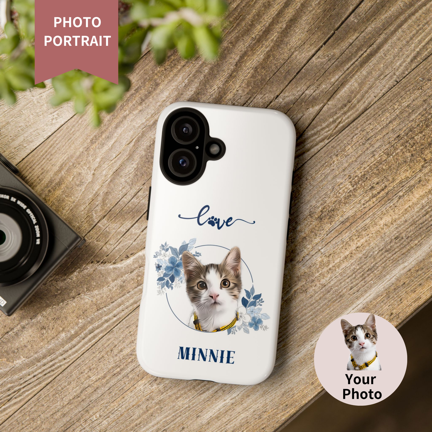 Custom Pet Portrait In Flower Circle Phone Case - furevermama
