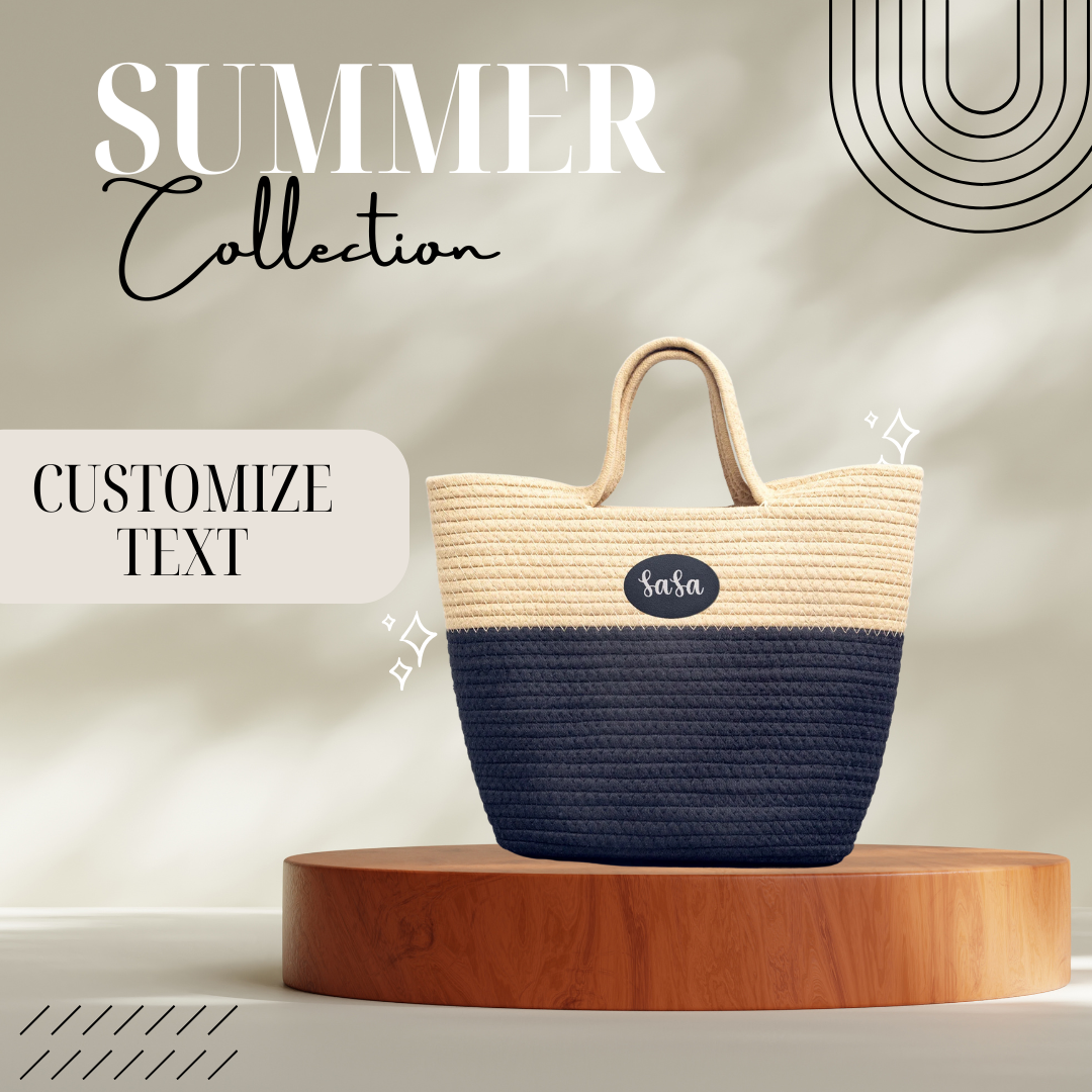 Custom Handwoven Straw Bag - Bag For Summer - Custom Name, Text Or Initial