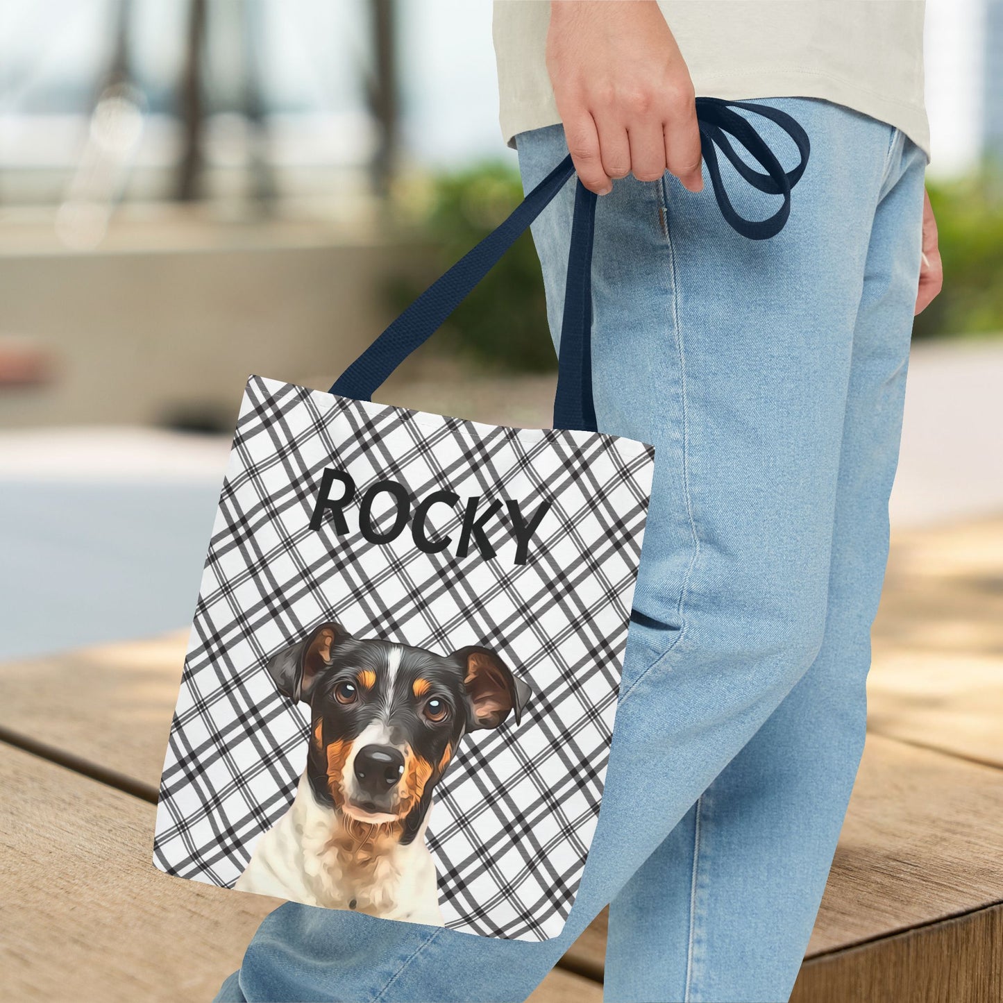 Custom Pet Portrait Checked Tote Bag - furevermama