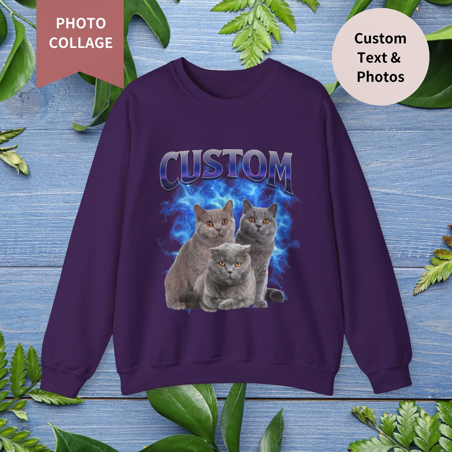 Custom Pet Photo Collage Vintage Unisex Sweatshirt - furevermama