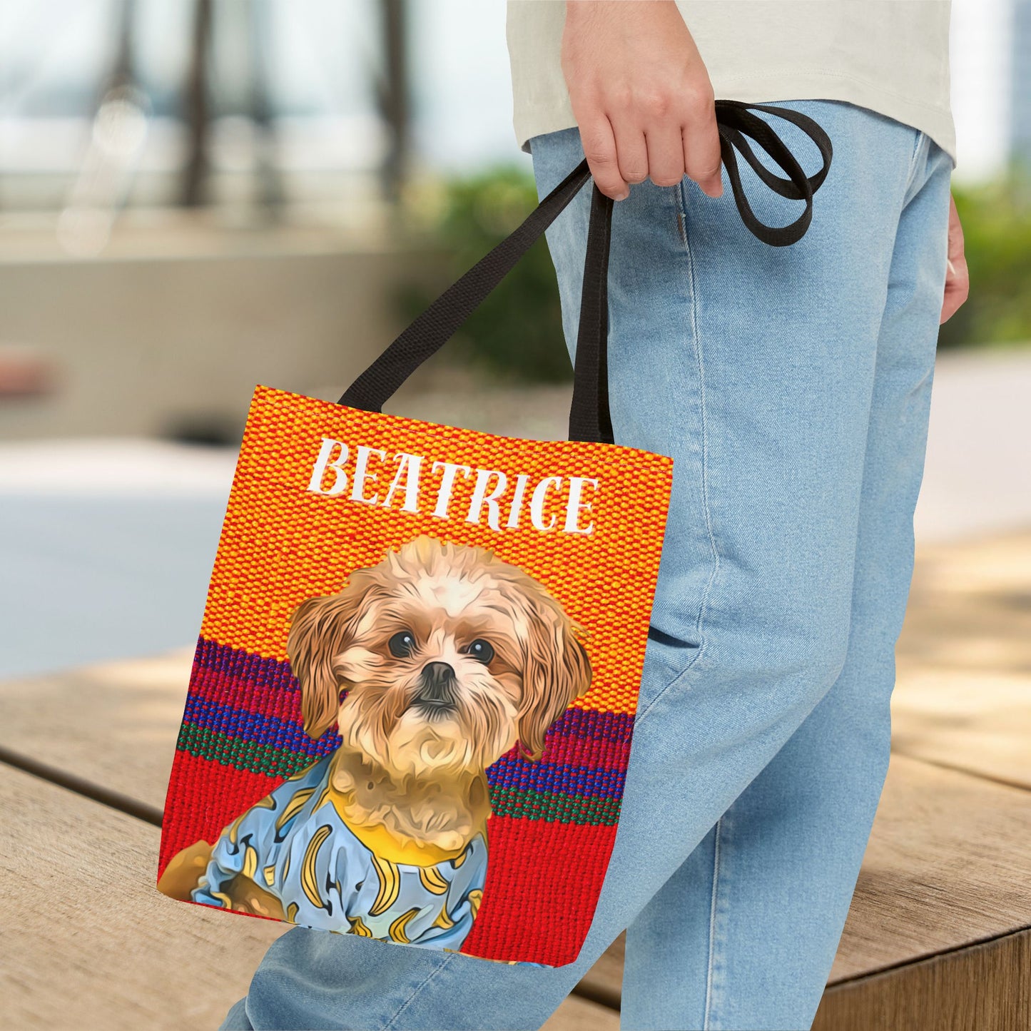 Custom Pet Portrait Tote Bag (Orange Stripes Style) - furevermama