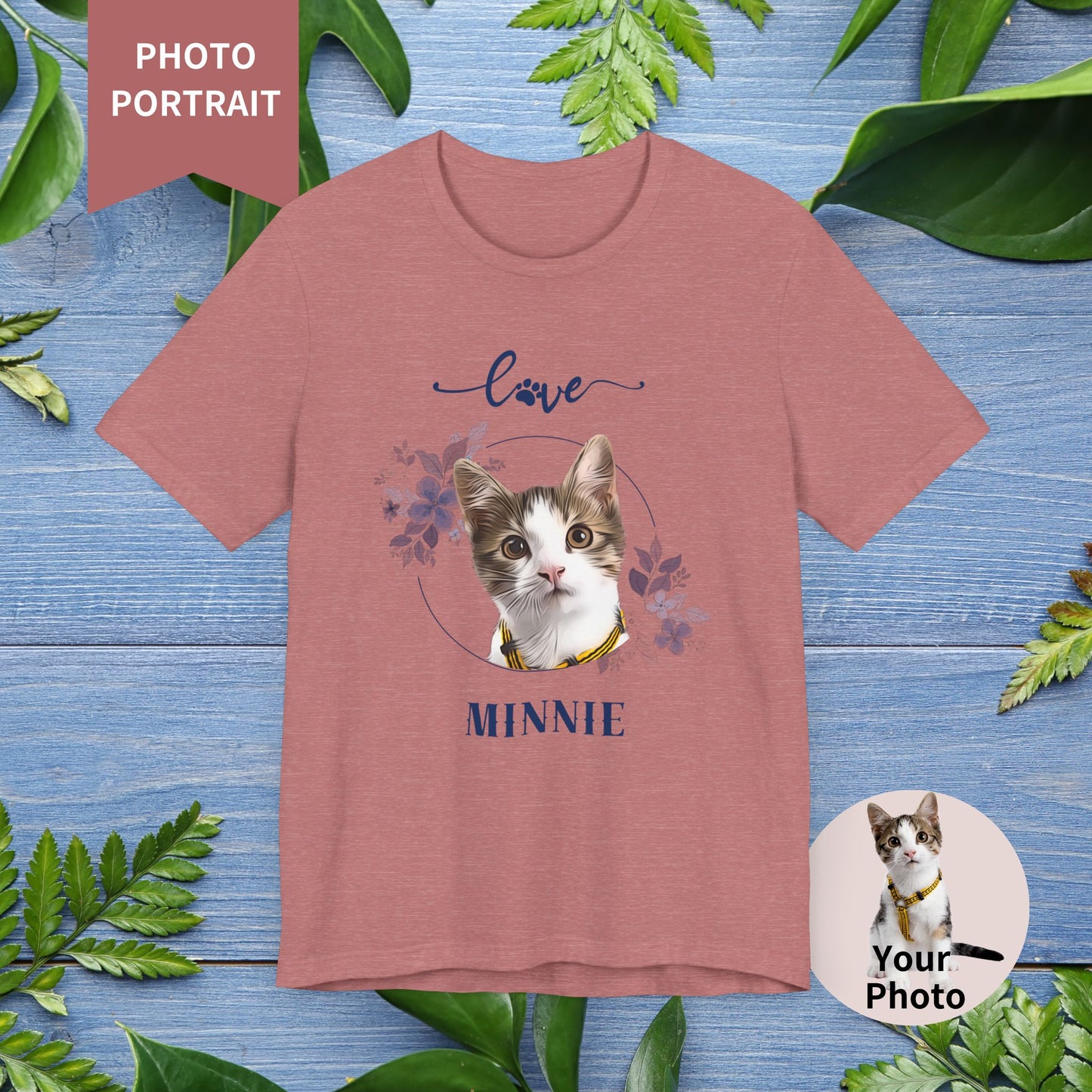 Custom Pet Portrait, Flower Circle Frame T-Shirt - furevermama