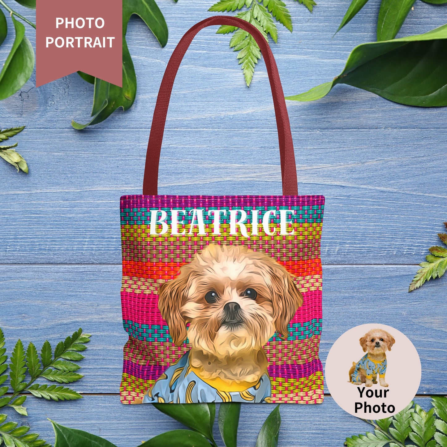Custom Pet Portrait Tote Bag (Mixed Stripes Style) - furevermama