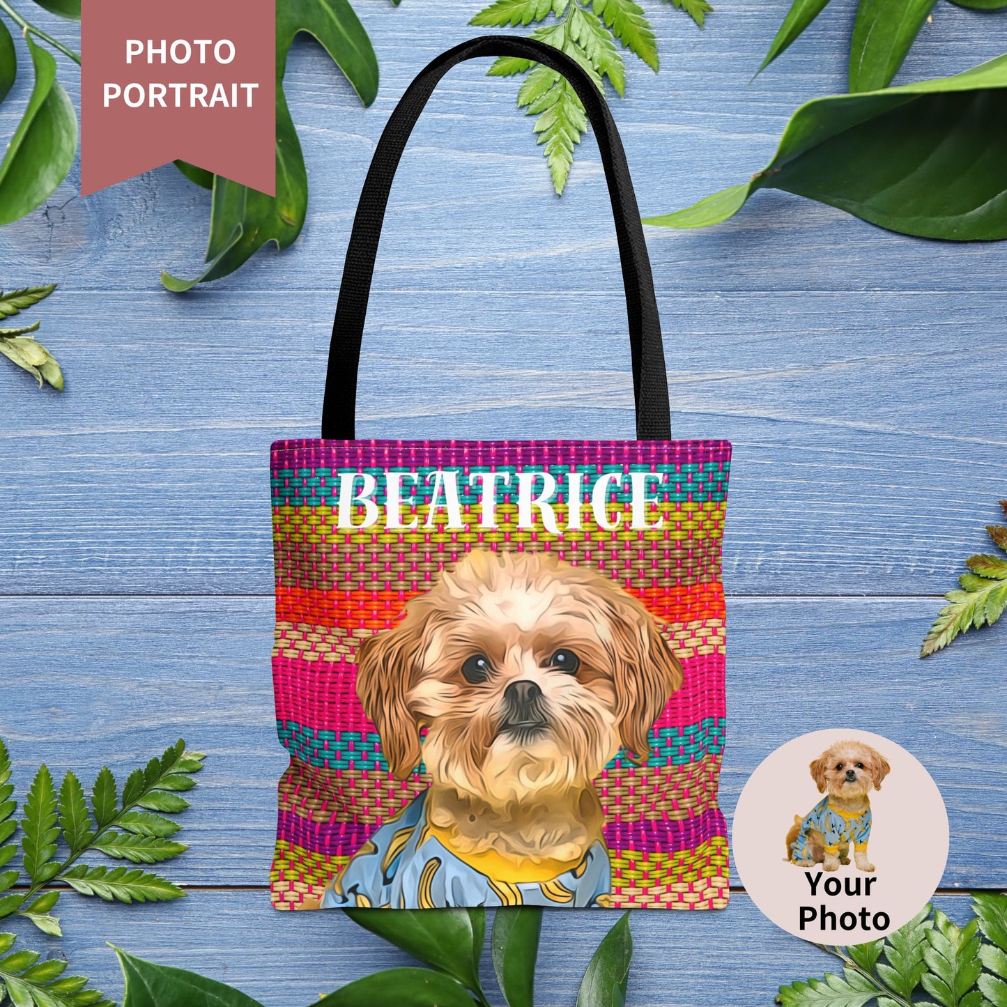 Custom Pet Portrait Tote Bag (Mixed Stripes Style) - furevermama