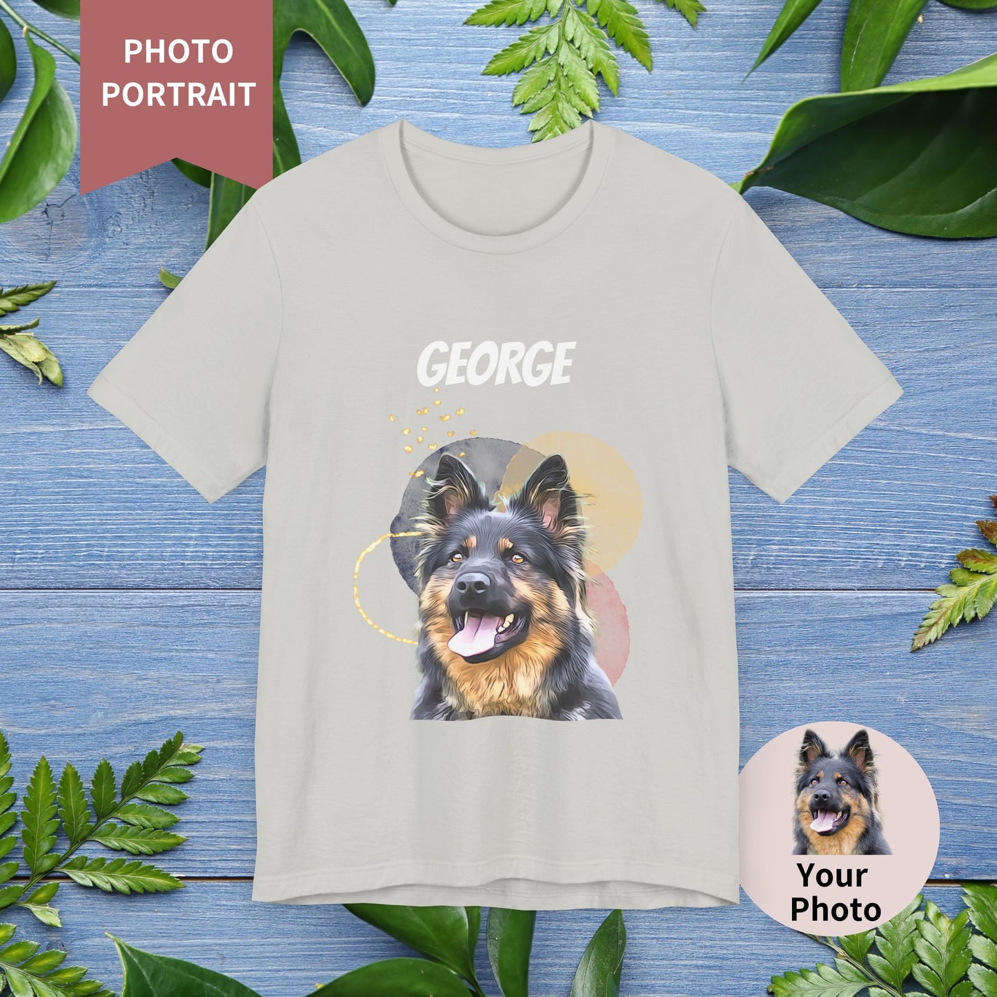 Custom Pet Portrait T-Shirt, Watercolor Background - furevermama