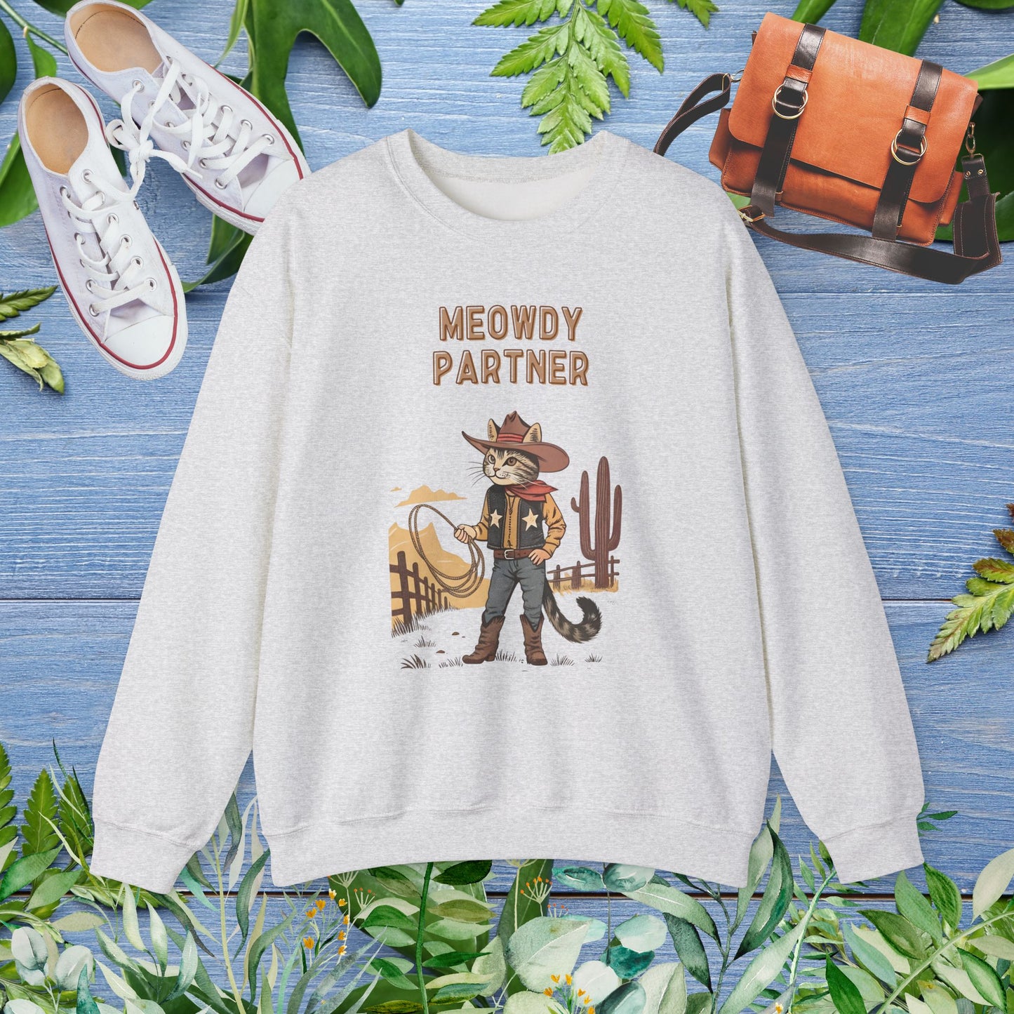 The Meowdy Partner Cat Graphic Crewneck Sweatshirt - furevermama