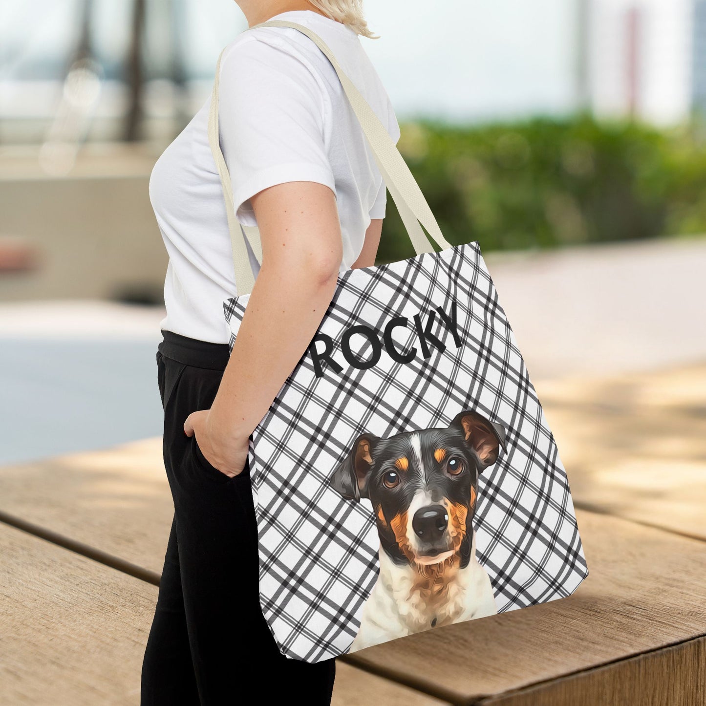 Custom Pet Portrait Checked Tote Bag - furevermama