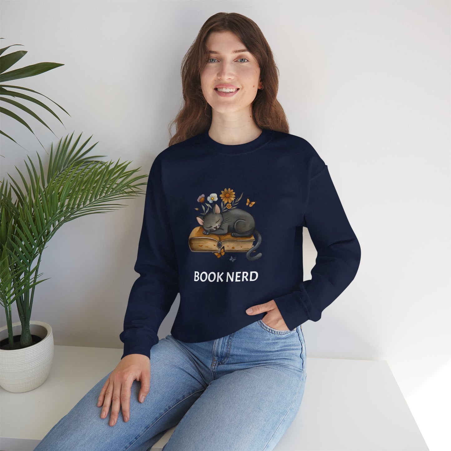 Cat The Book Nerb Crewneck Sweatshirt - furevermama