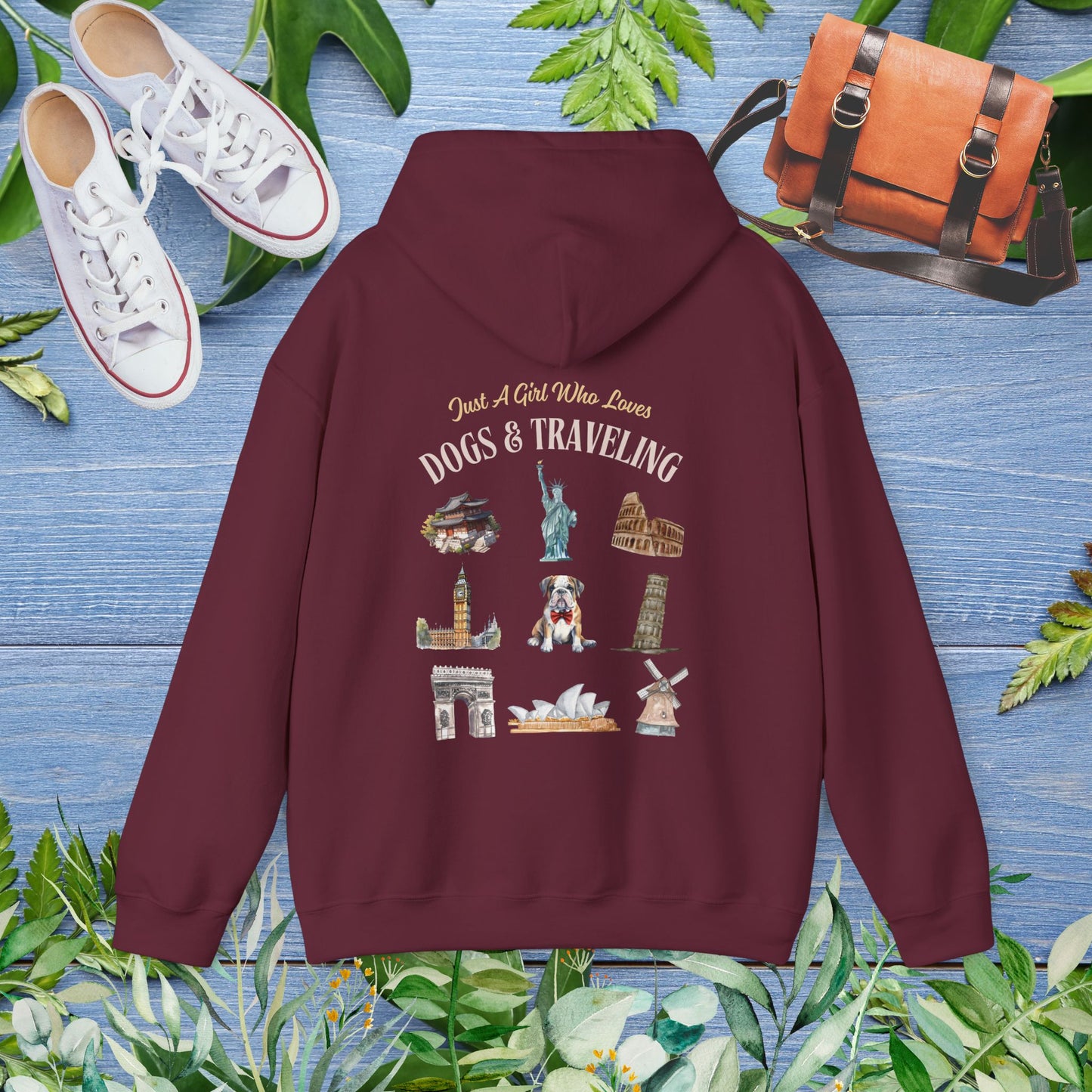 (Custom) Just A Girl Who Loves Dogs and Traveling Unisex Hoodie - Custom Text, Front or Back Print, Dogs or Cats - furevermama